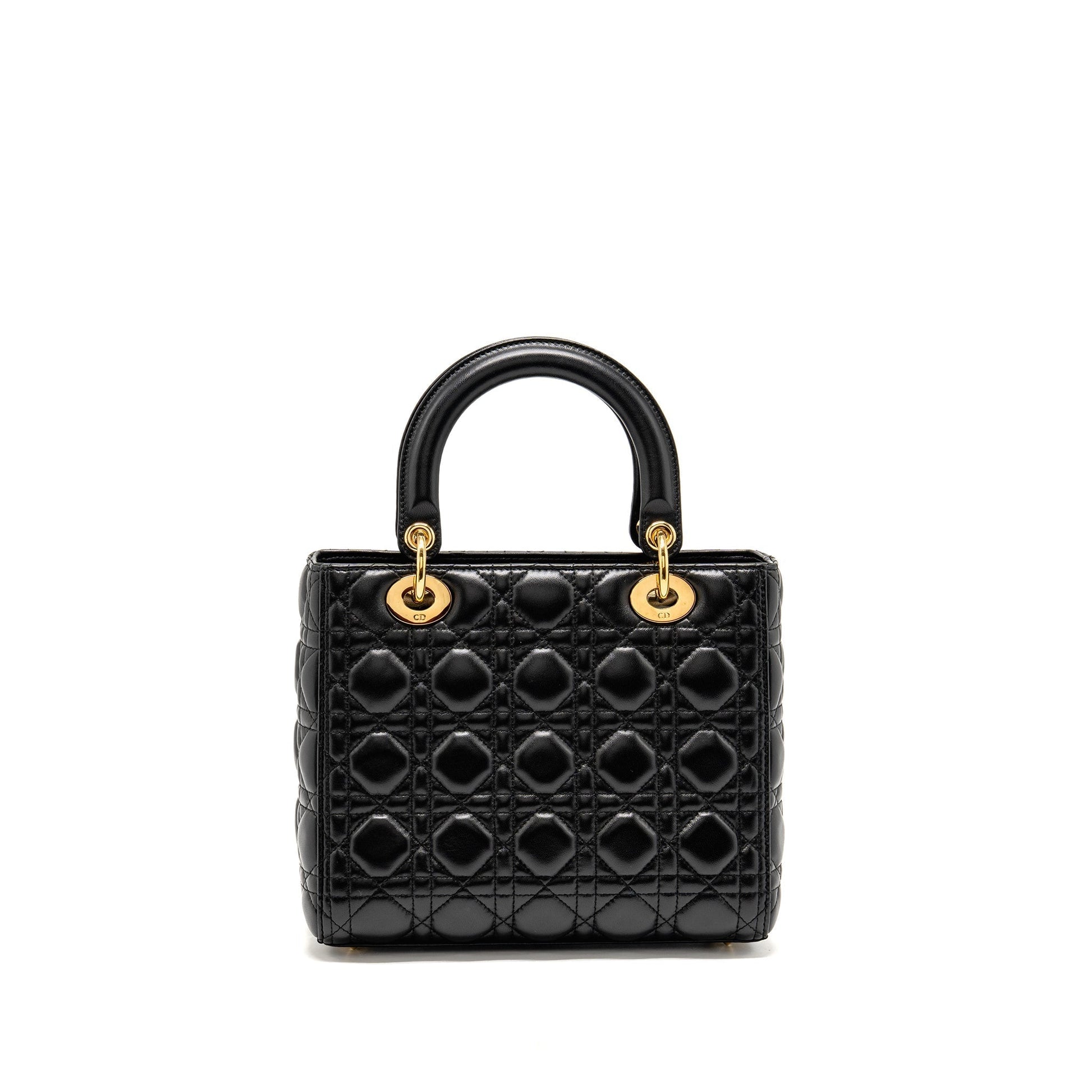 Dior Lady Lambskin Handbag Black Medium Travel Bag