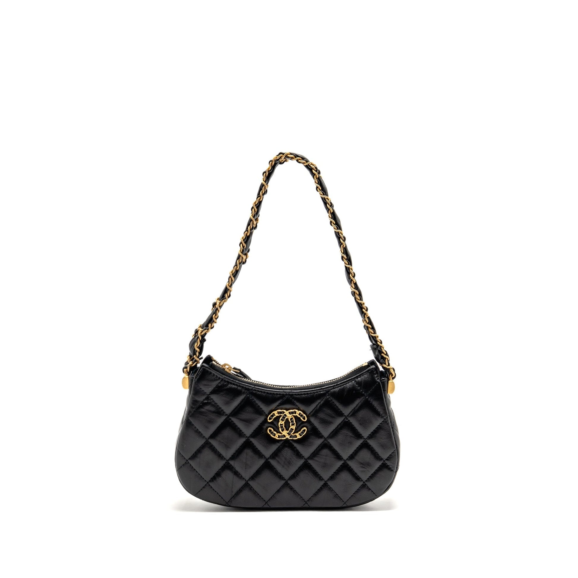 Chanel 23K 19 hobo calfskin GHW Microchip Black Small Shoulder Bag