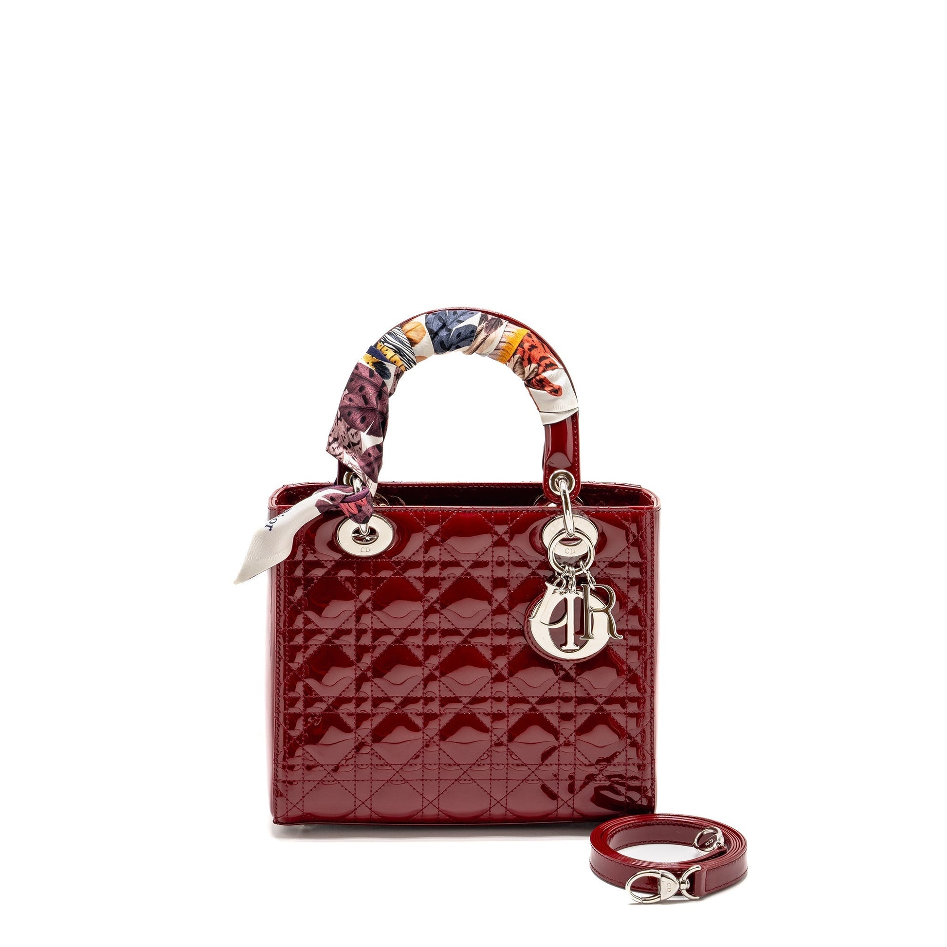 Dior Lady Patent Dark Handbag Red Medium Travel Bag