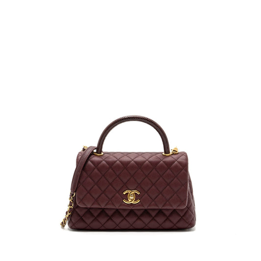 Chanel Coco Handle Lizard Handle Caviar Burgundy Handbag