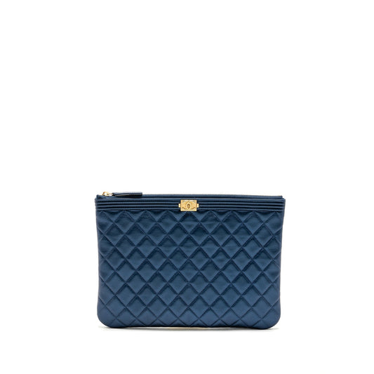 Chanel Boy Calfskin Pearly GHW Blue Clutch Bag