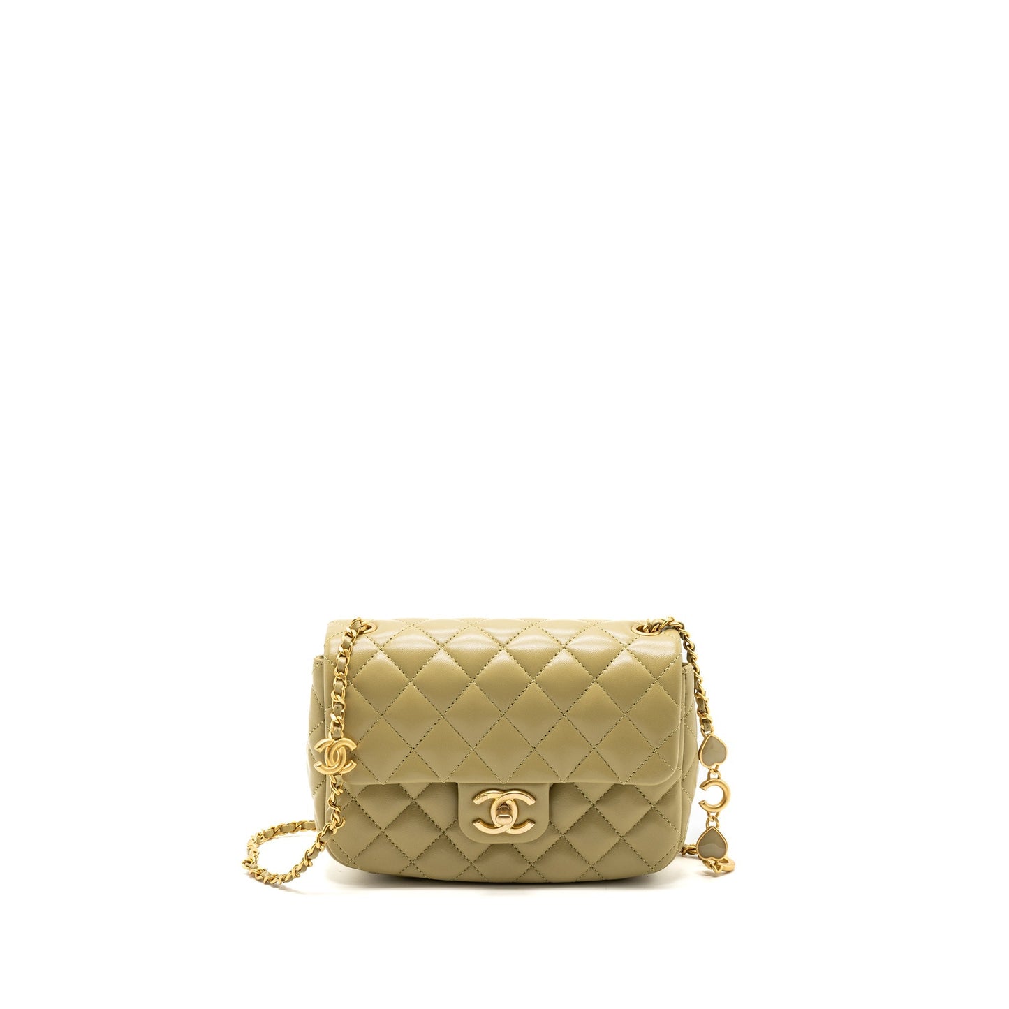 Chanel quilted flap coco love lambskin khaki Green Shoulder Bag