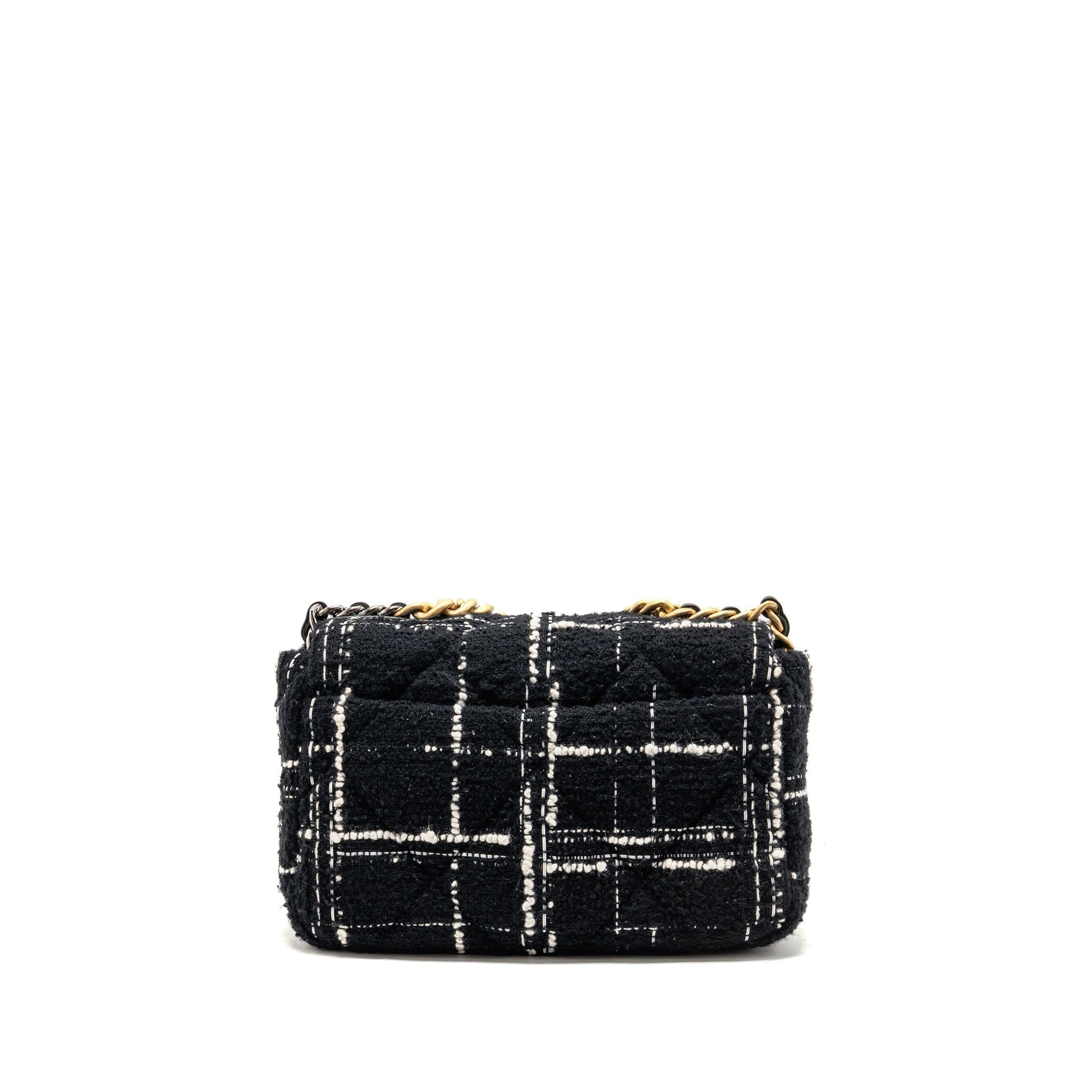 Chanel 19 Tweed Hardware Microchip Multicolour Black White Small Handbag