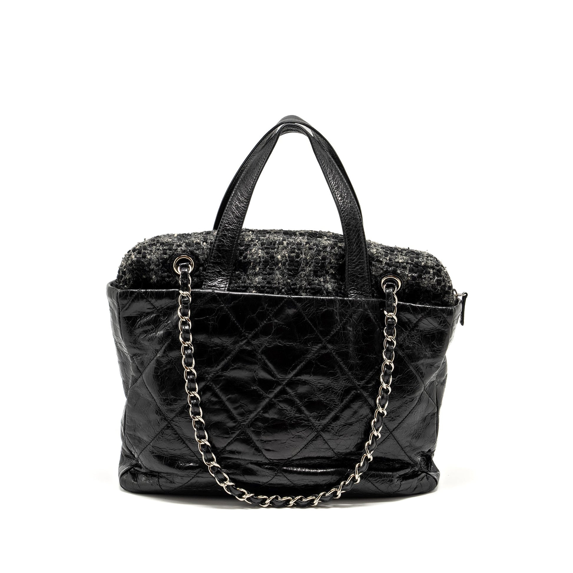 Chanel Portobello Calfskin Tweed SHW Black Grey Tote Bag