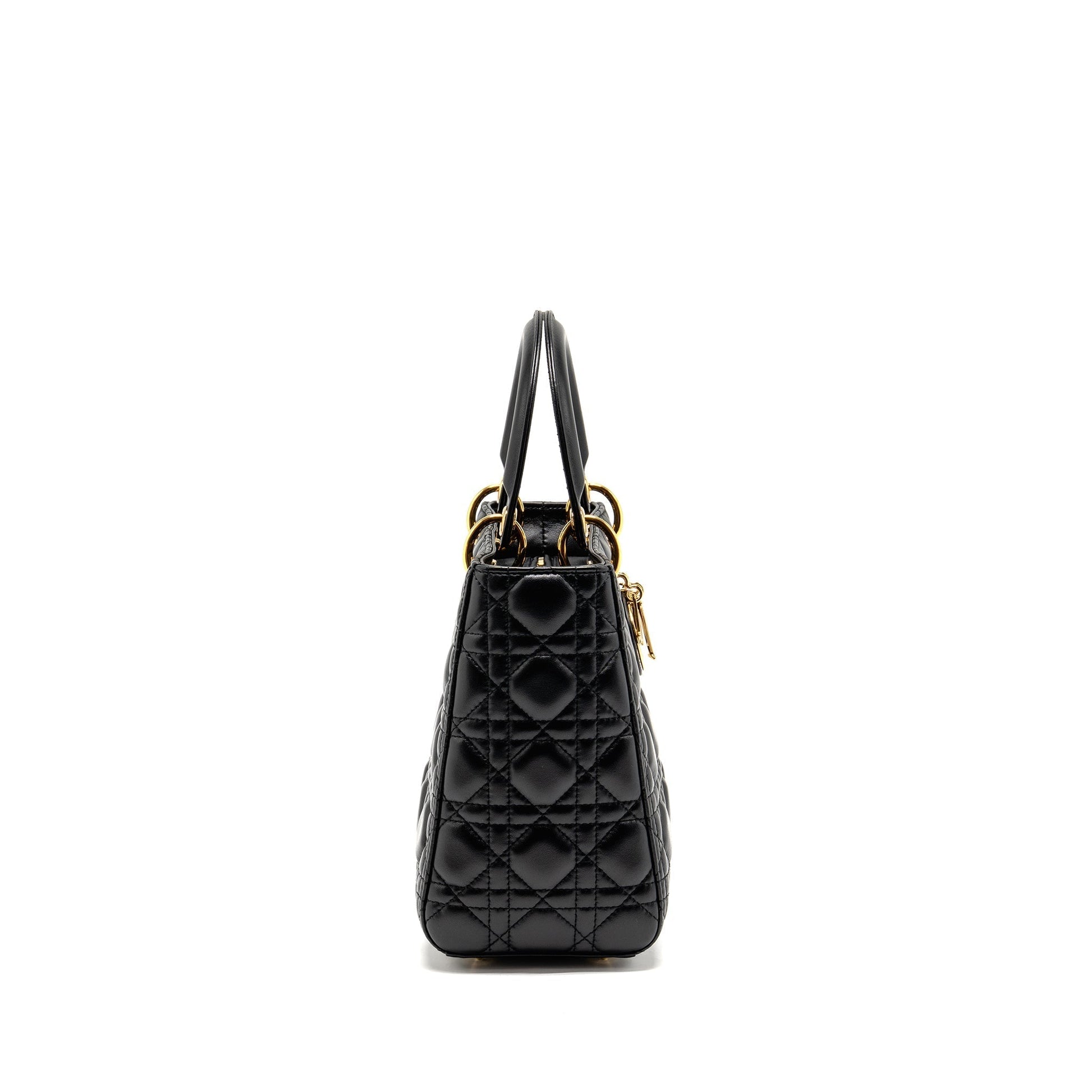 Dior Lady Lambskin Handbag Black Medium Travel Bag