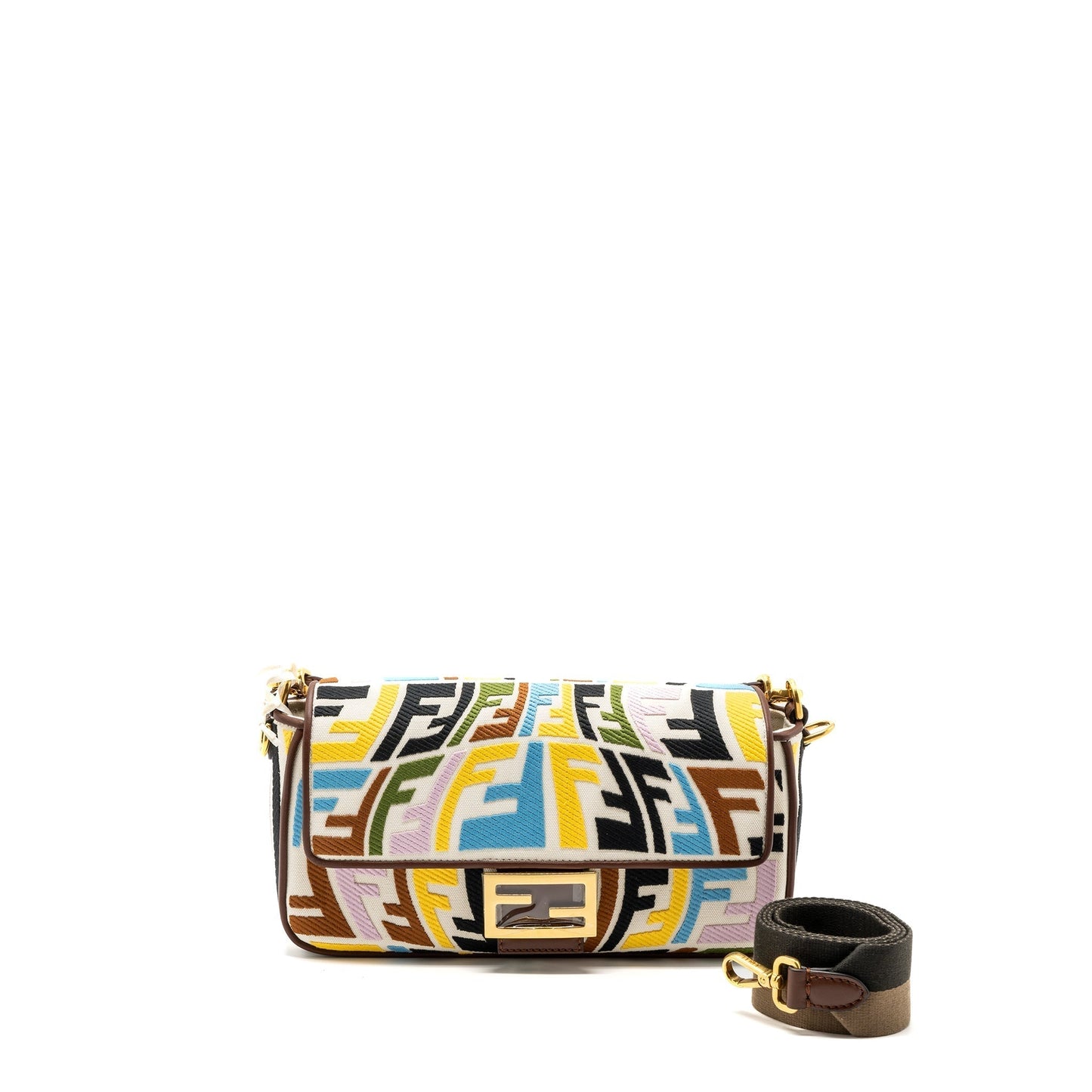Fendi Baguette Purse Mulcicolour Canvas Brown Beige Shoulder Bag