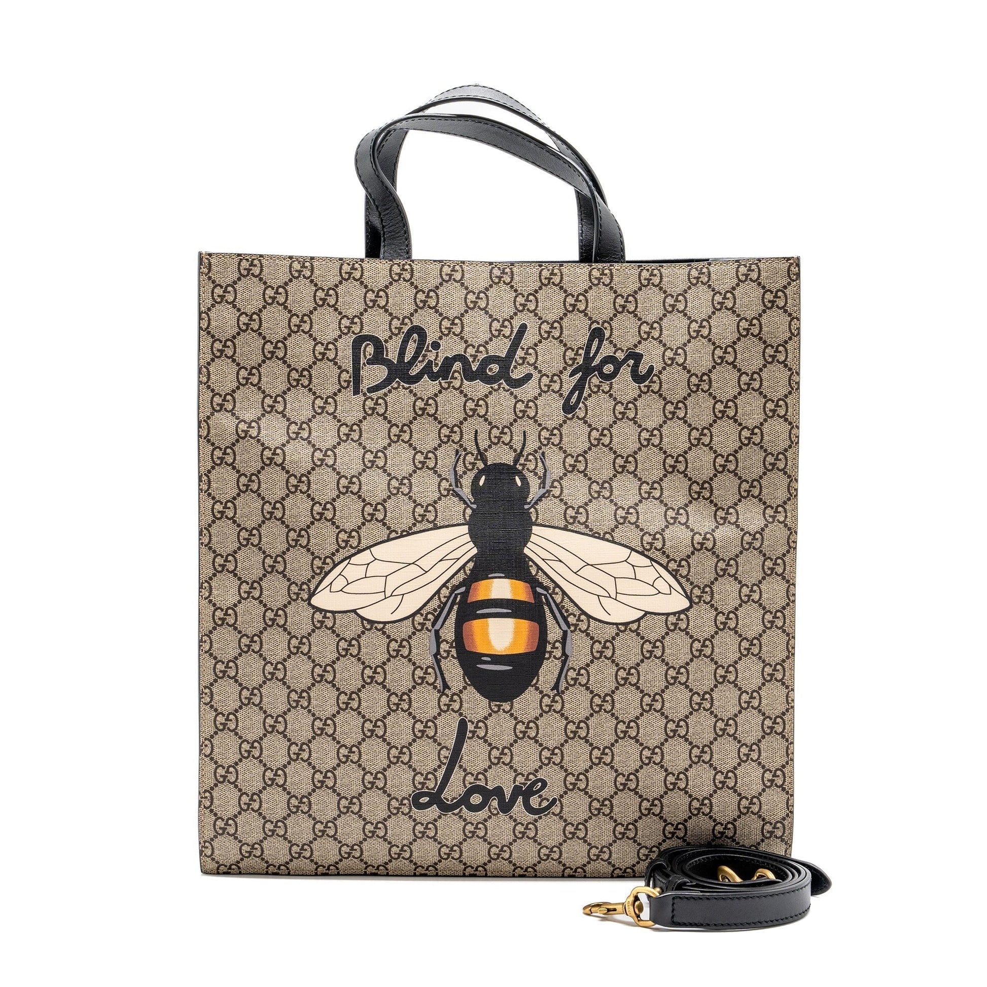 Gucci Blind For Love Tote Bag Supreme Multicolour Canvas Black