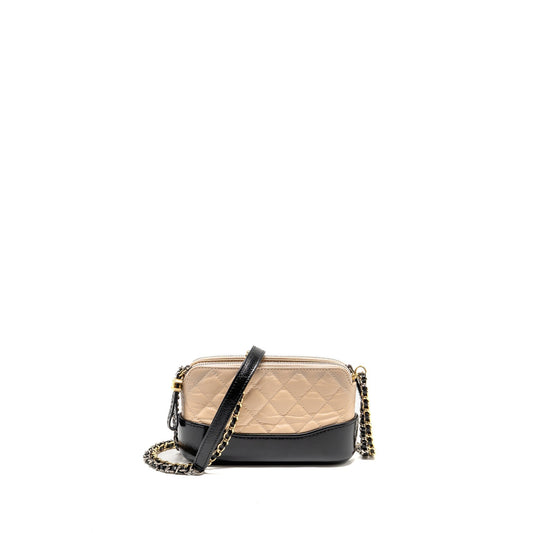 Chanel Gabrielle Double Zip on Aged Calfskin Multicolour Black Beige Clutch Bag