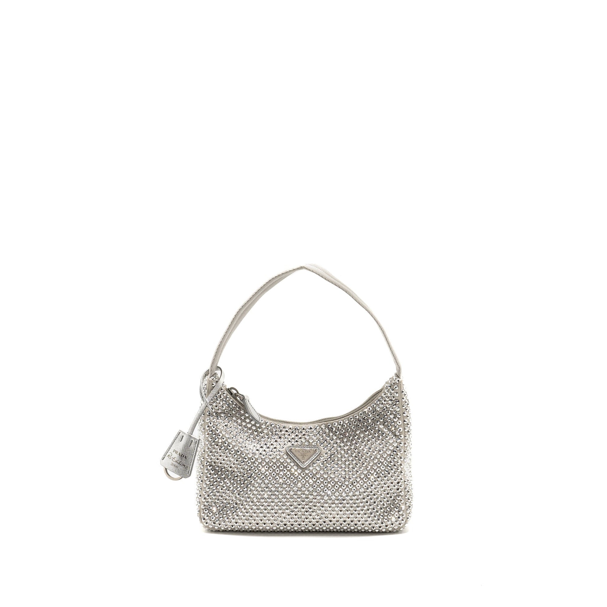 Prada Re Edition Crystal Purse Handbag Satin Silver Travel Bag