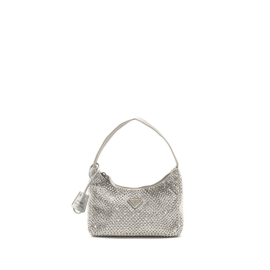 Prada Re Edition Crystal Purse Handbag Satin Silver Travel Bag