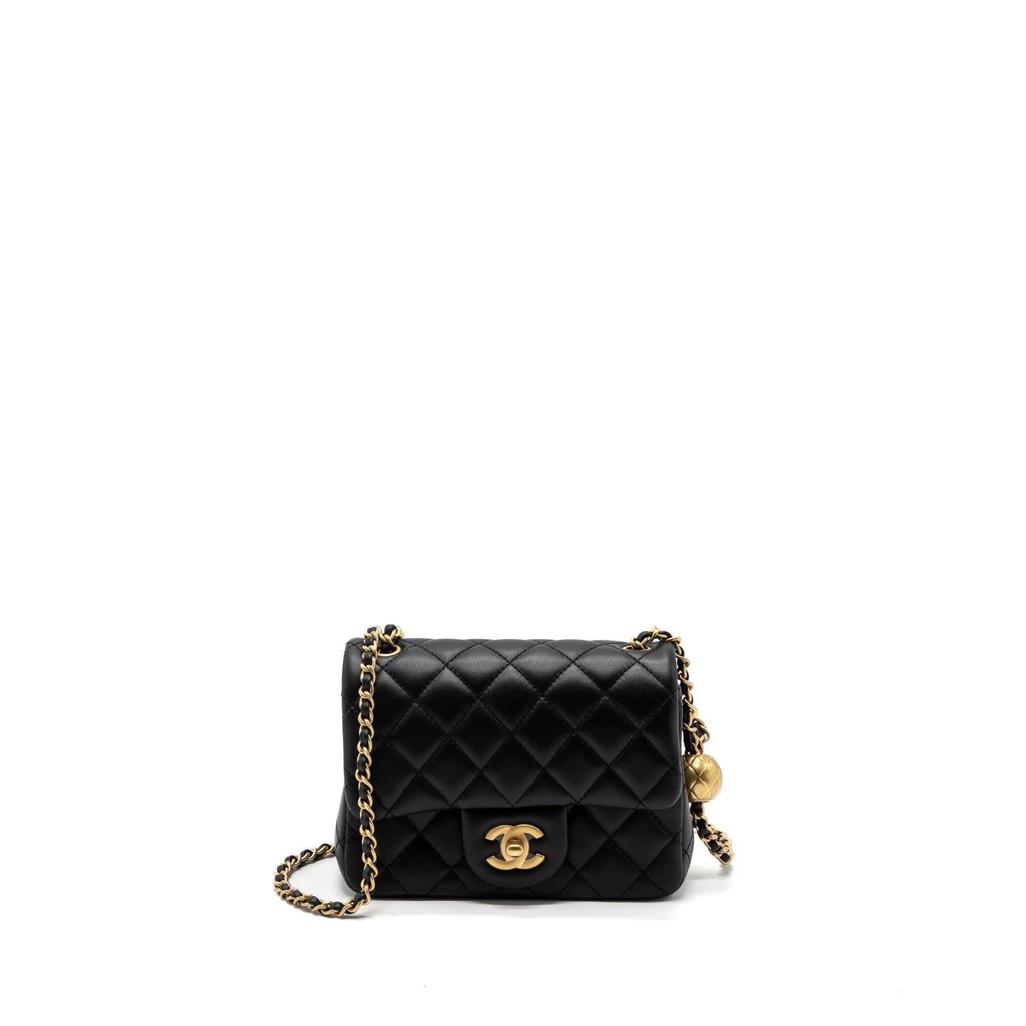 Chanel 23K pearl crush square flap lambskin Black Shoulder Bag