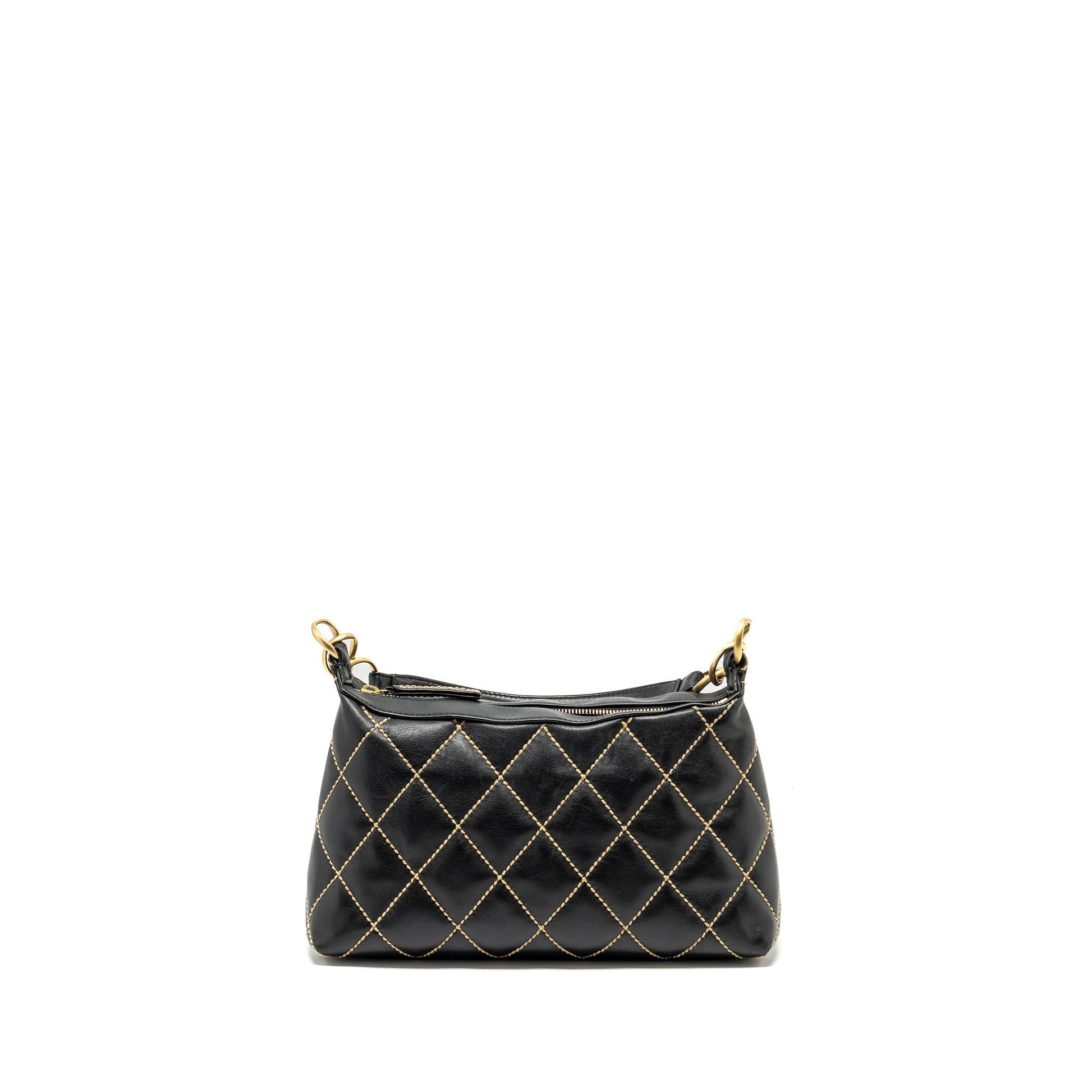 Chanel quilted zip calfskin GHW Black Shoulder Bag