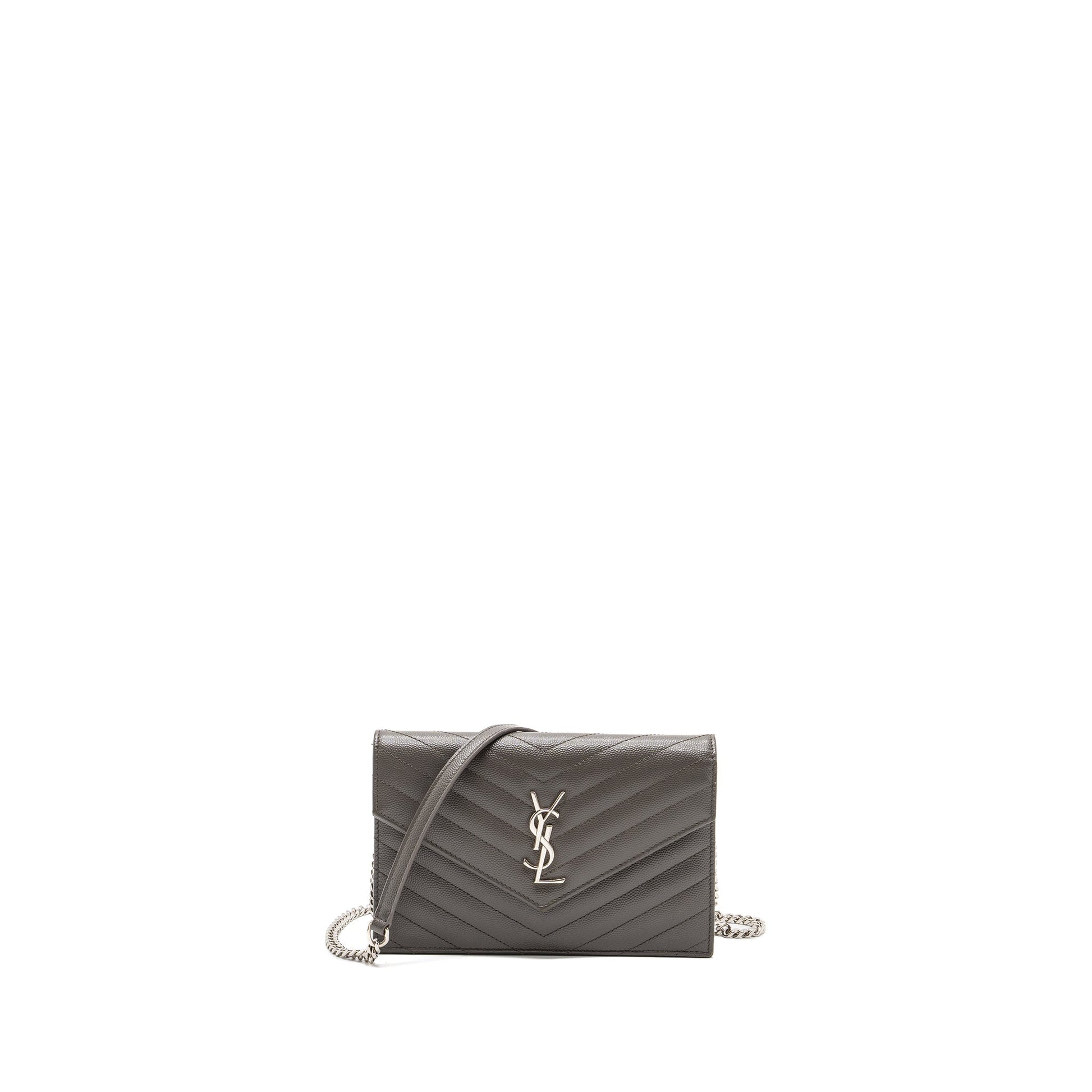 YSL Saint Laurent Envelop Purse Calfskin Grey Travel Bag Chain