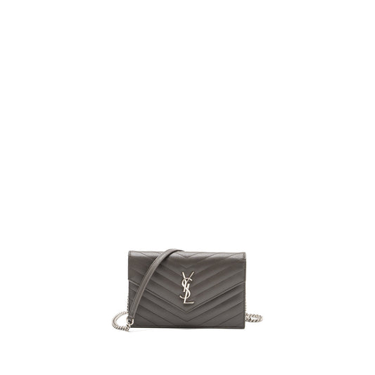 YSL Saint Laurent Envelop Purse Calfskin Grey Travel Bag Chain