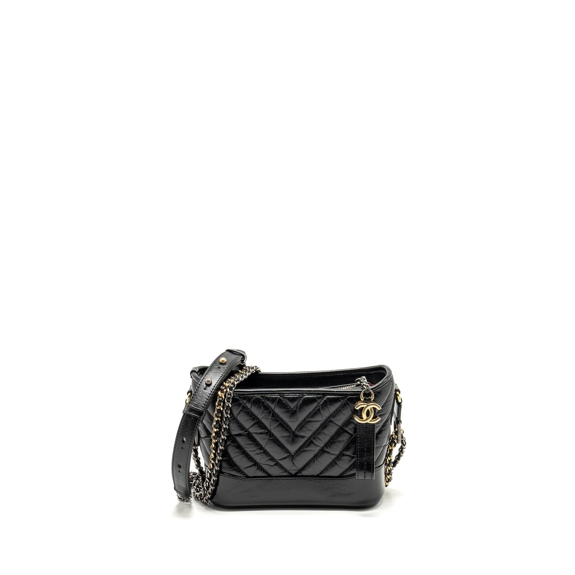 Chanel chevron gabrielle hobo calfskin hardware Multicolor Multicolour Black Small Shoulder Bag