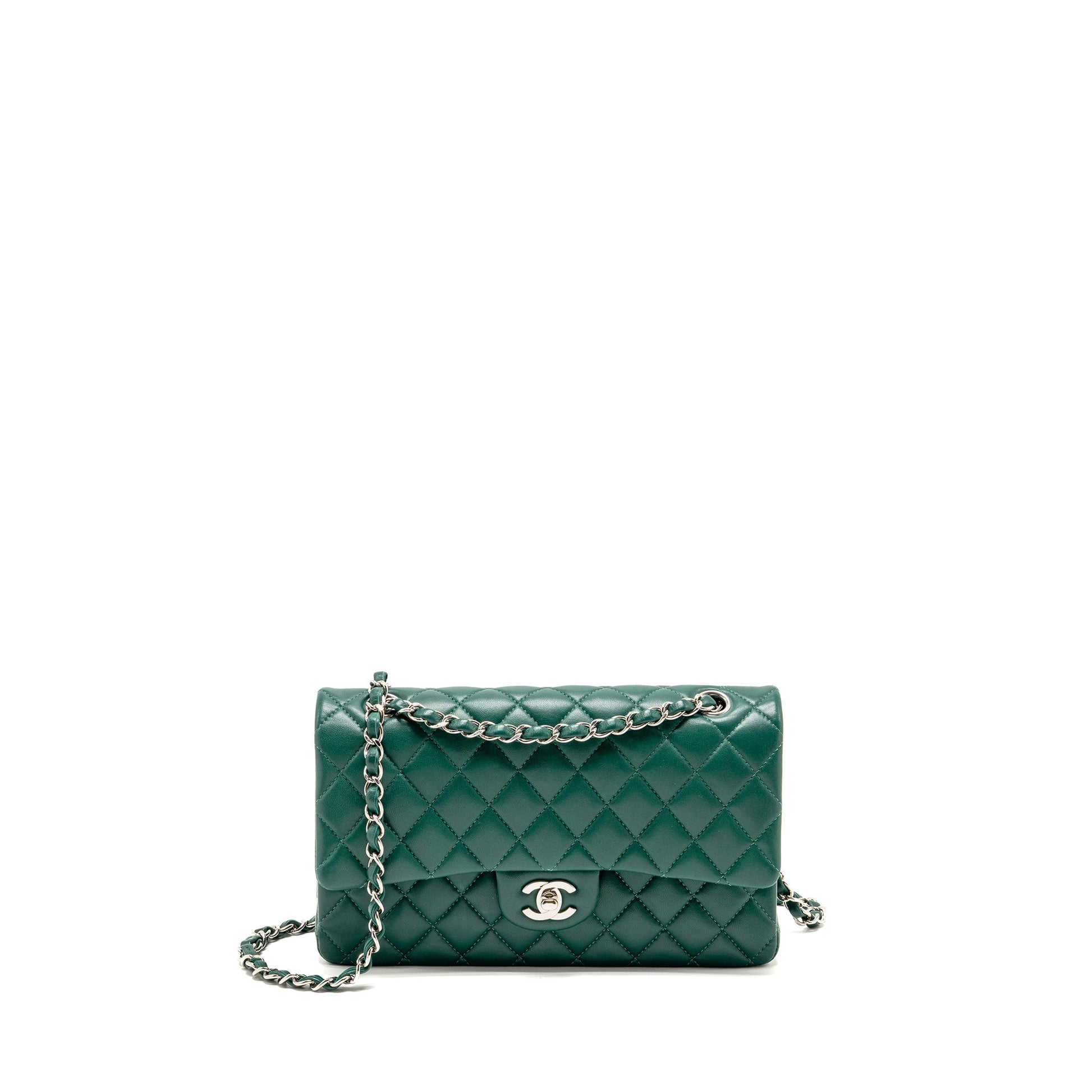Chanel Classic double flap lambskin SHW Green Shoulder Bag
