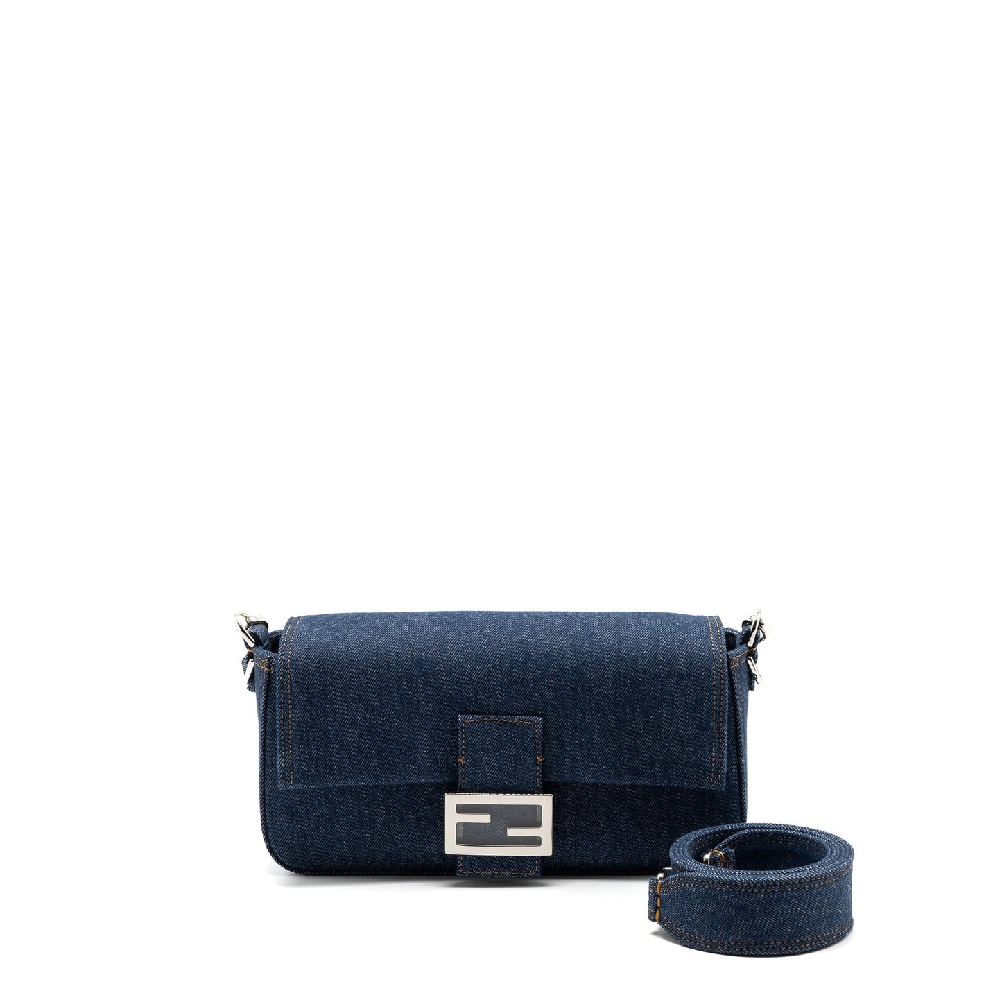 Fendi Baguette Handbag Denim Blue Shoulder Bag