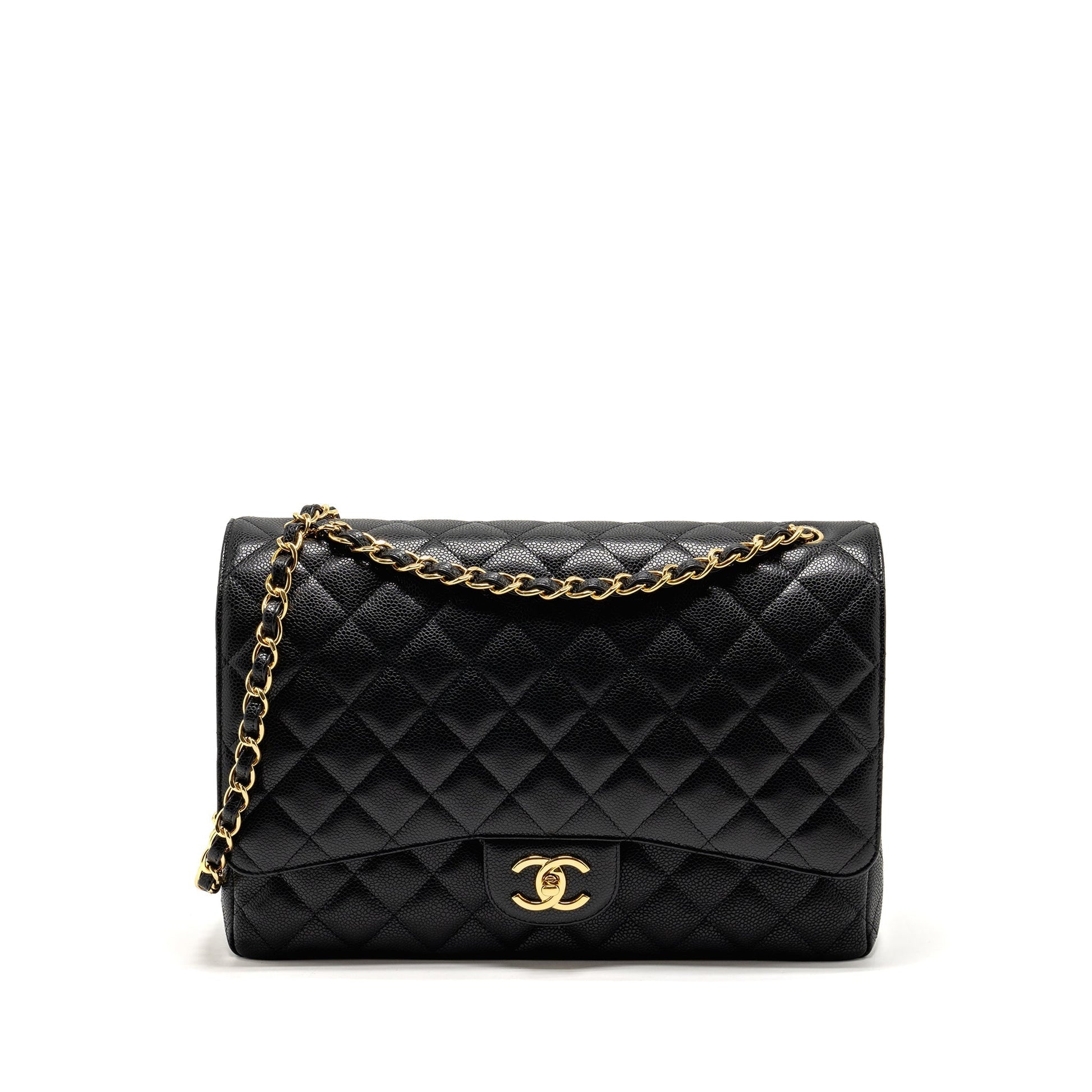 Chanel Maxi Classic Double Flap Caviar GHW Black Shoulder Bag Flap Black