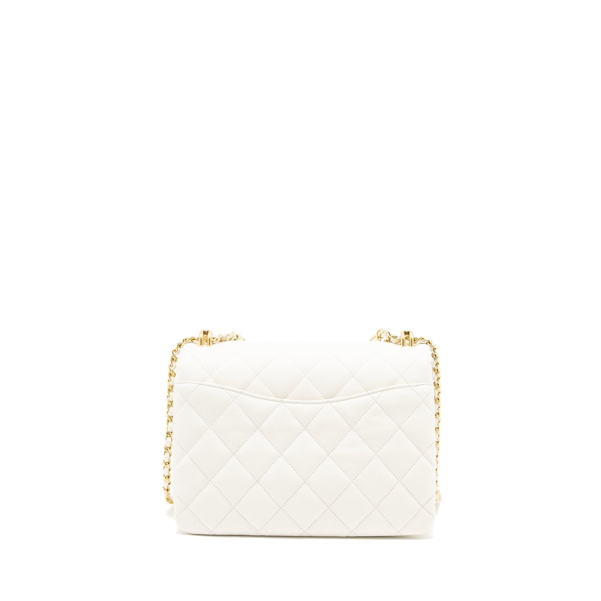 Chanel 21K Coco Caviar Brushed GHW Microchip White Handbag