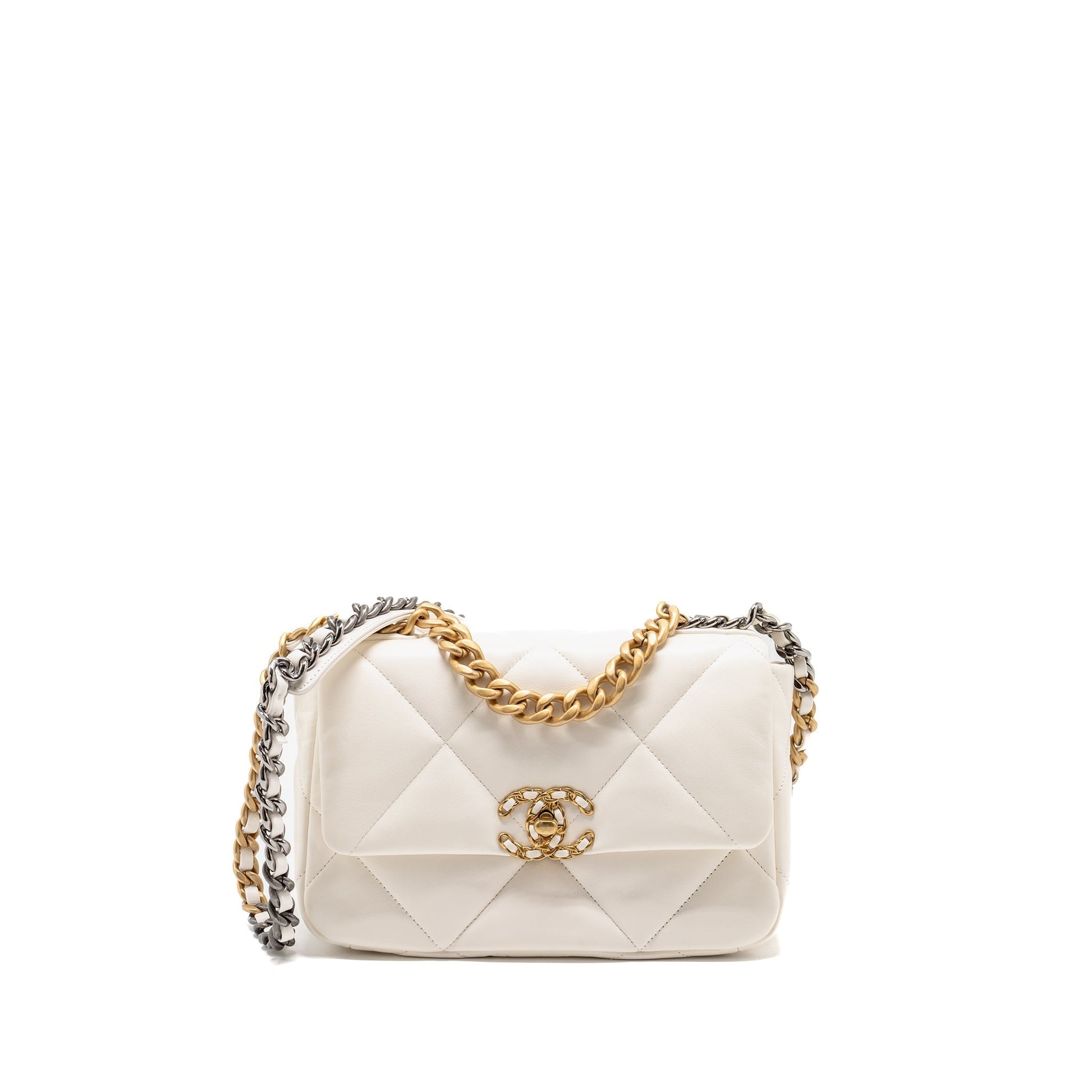 Chanel 19 Lambskin Hardware Microchip Multicolour White Small Handbag