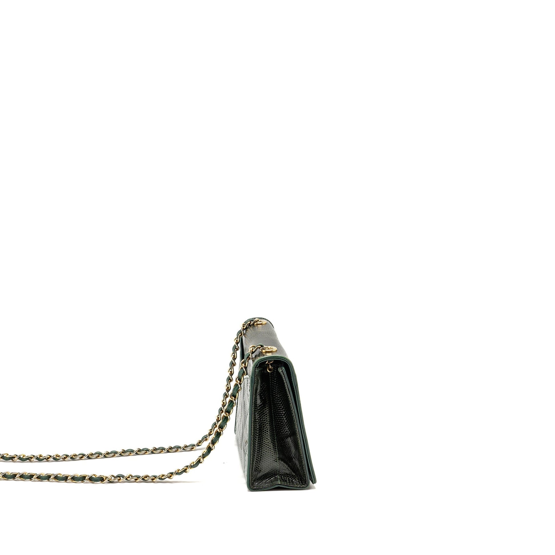 Chanel Envelop Flap Lizard Dark GHW Green Shoulder Bag