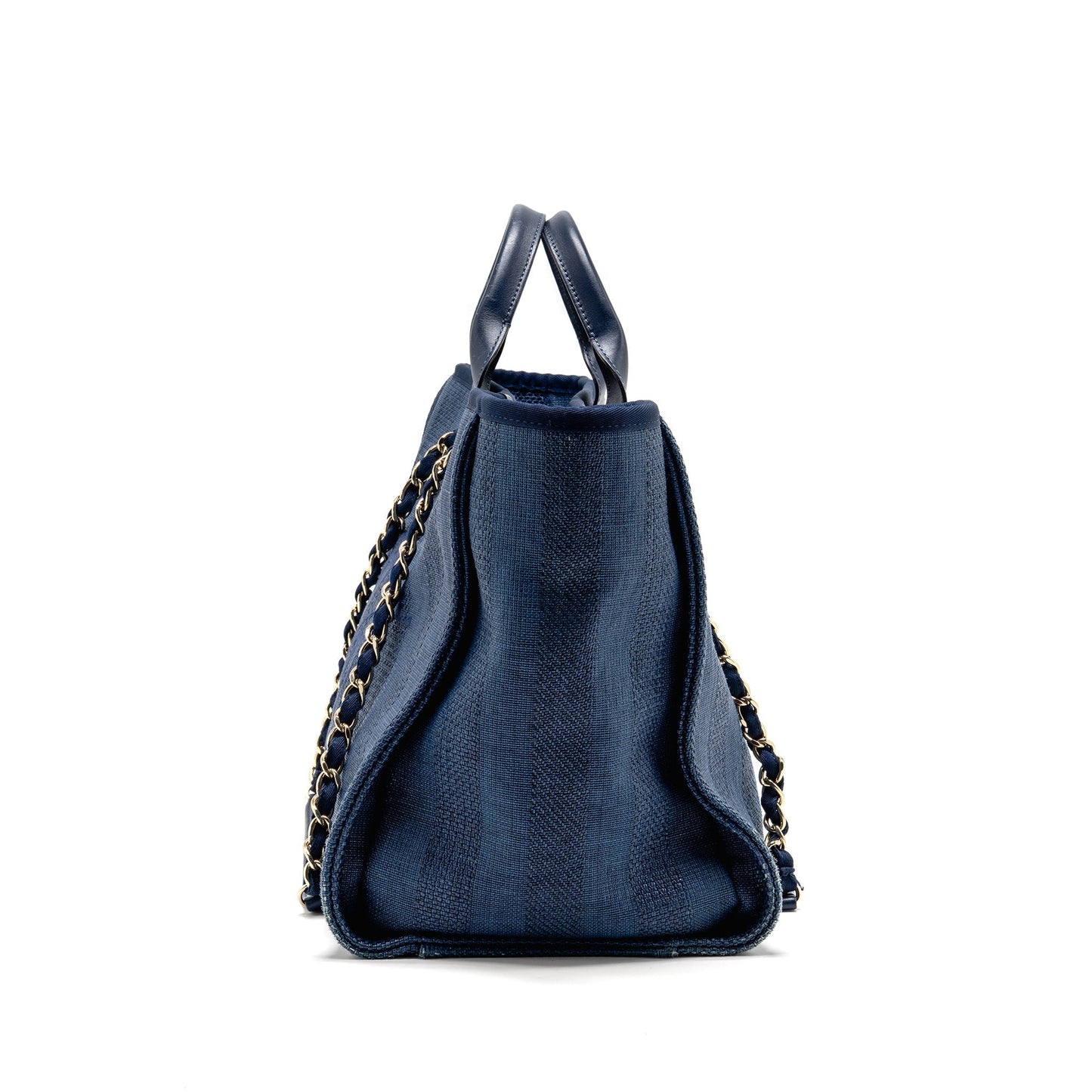 Chanel Deauville Calfskin Navy LGHW Blue Canvas Tote Bag