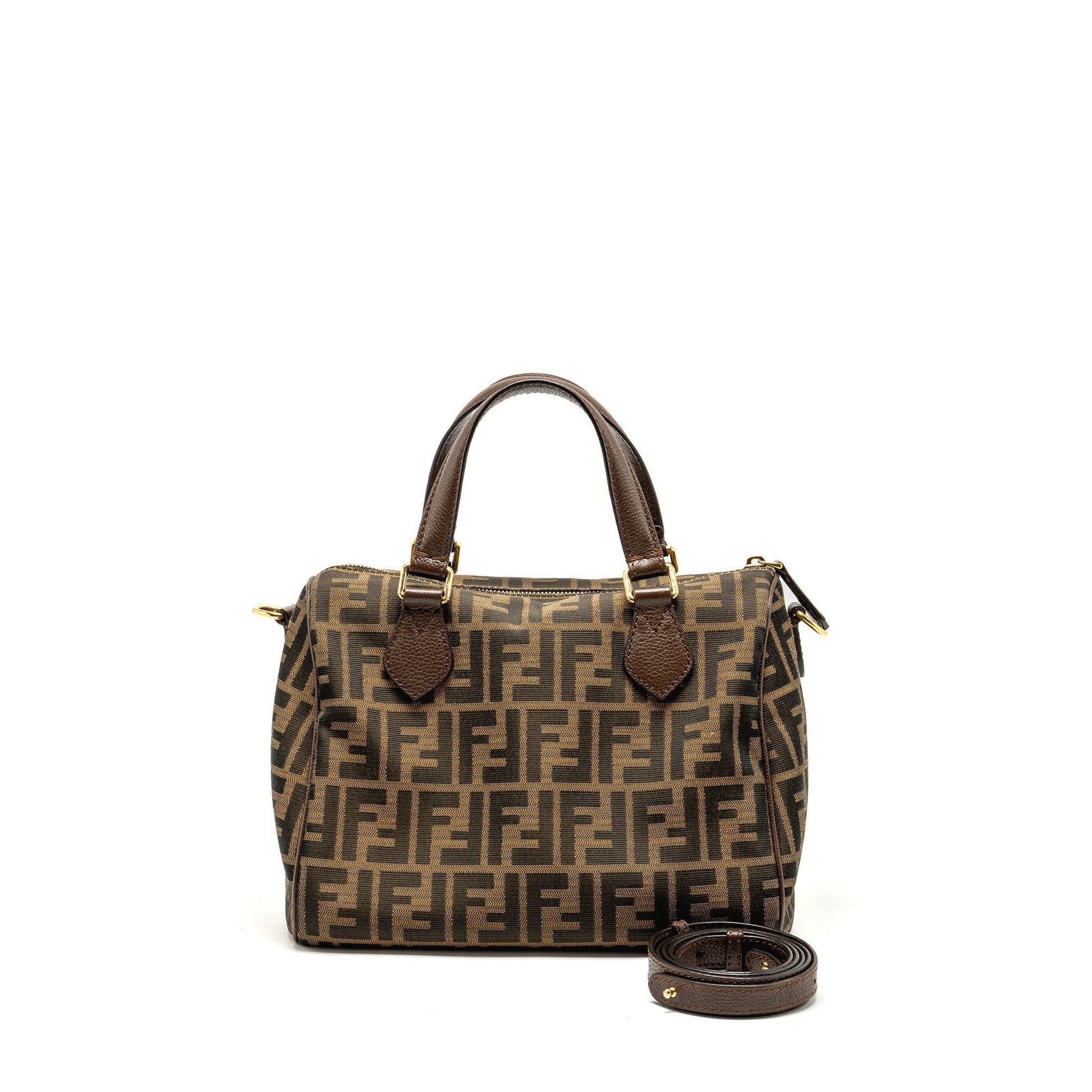 Fendi Boston Purse Jacquard Canvas Brown Travel Bag