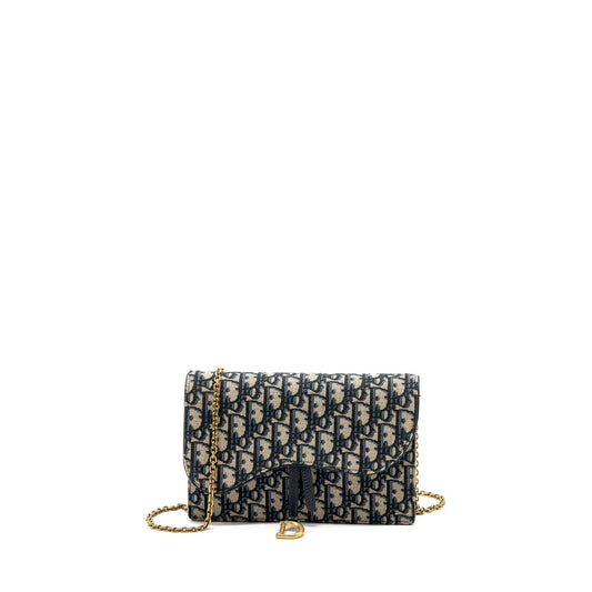 Dior Saddle Pouch With Oblique Jacquard Handbag Blue Chain Travel Bag Blue Handbag