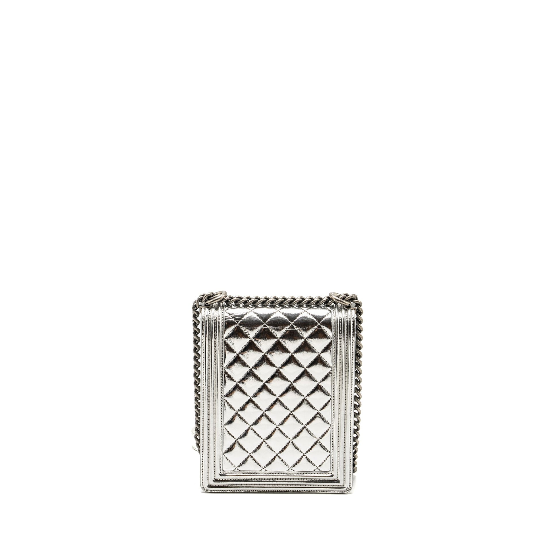 Chanel Boy North South Flap Patent goatskin Silver Shoulder Bag