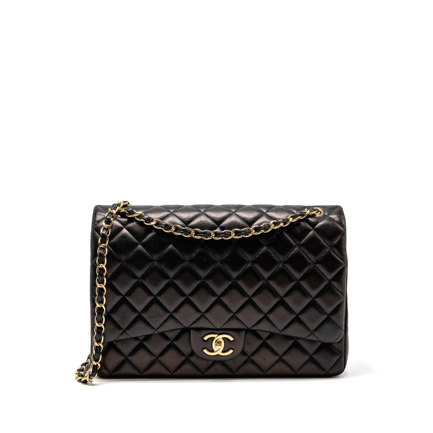 Chanel Maxi Classic Double Flap Lambskin GHW Black Shoulder Bag Ghw 1
