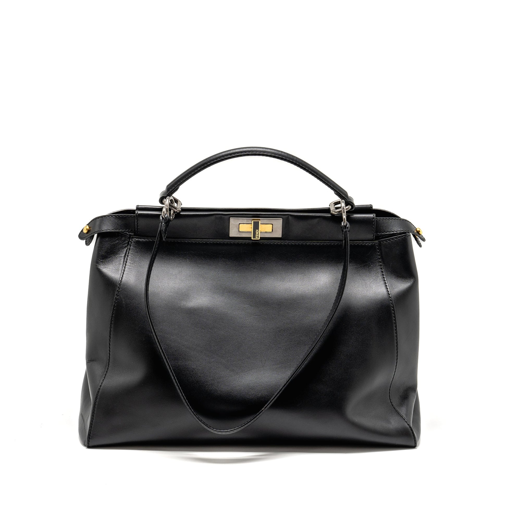 Fendi Peekaboo Purse Calfskin Black Large Travel Bag