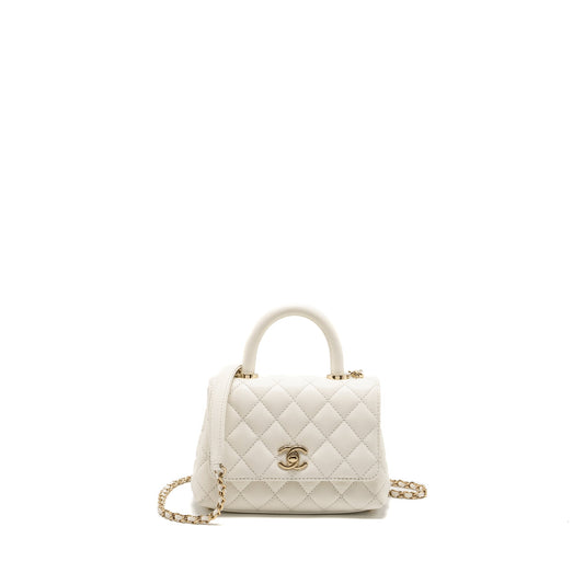 Chanel Coco Handle Caviar LGHW Microchip White Mini Bag Ghw Microchip