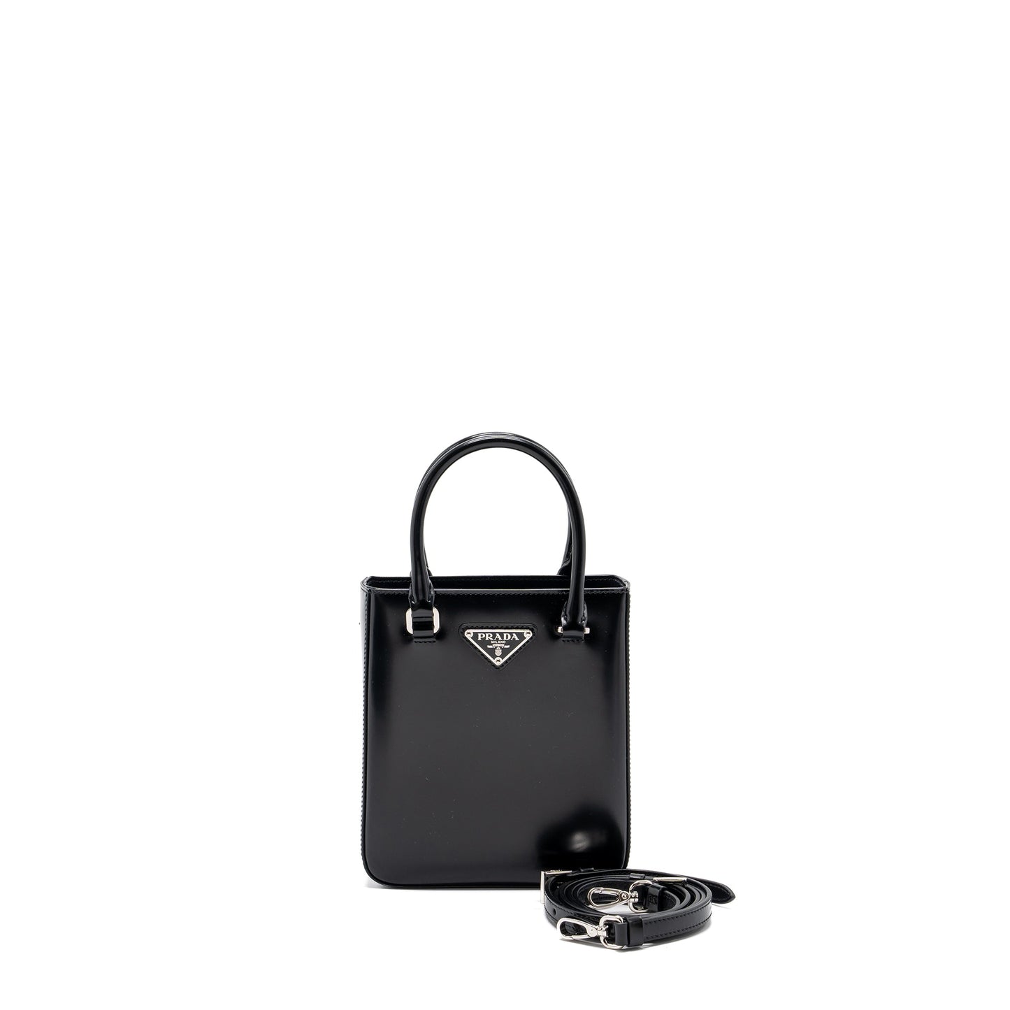 Prada Brushed Tote Handbag Leather Black Tote Bag