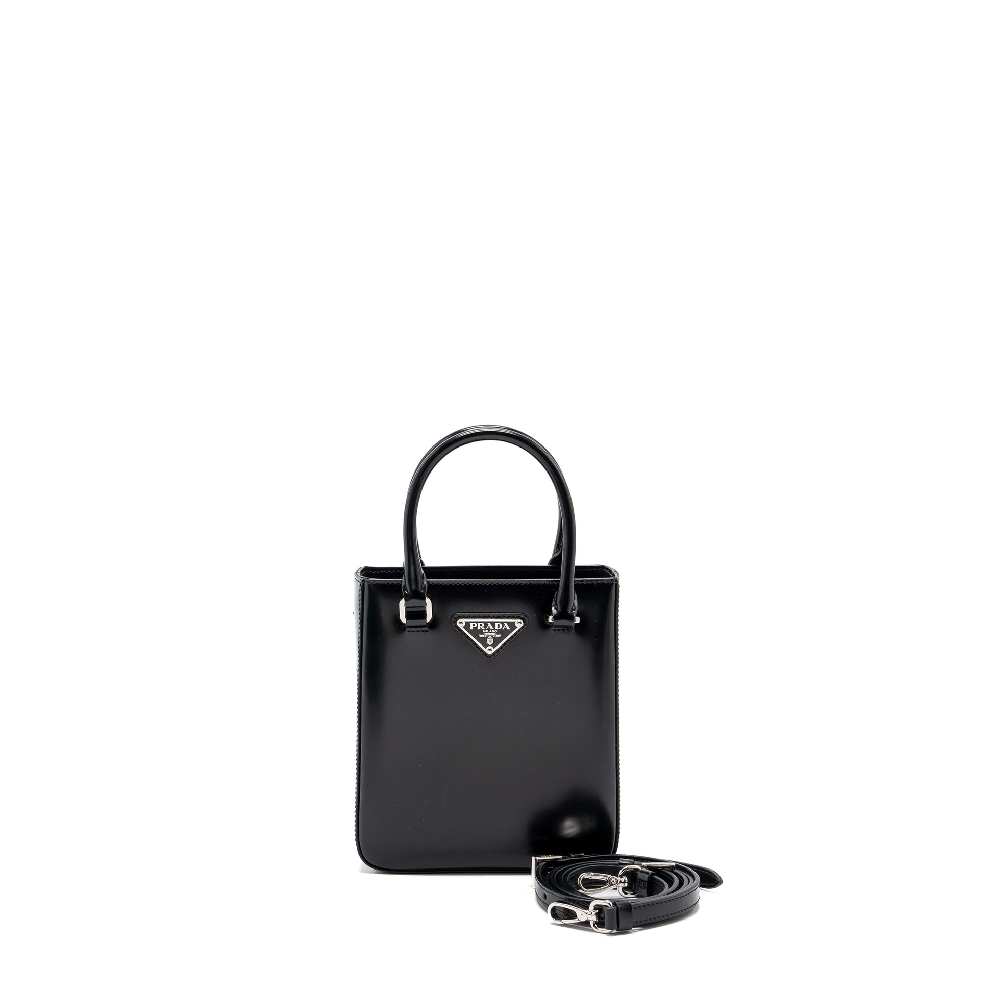 Prada Brushed Tote Handbag Leather Black Tote Bag