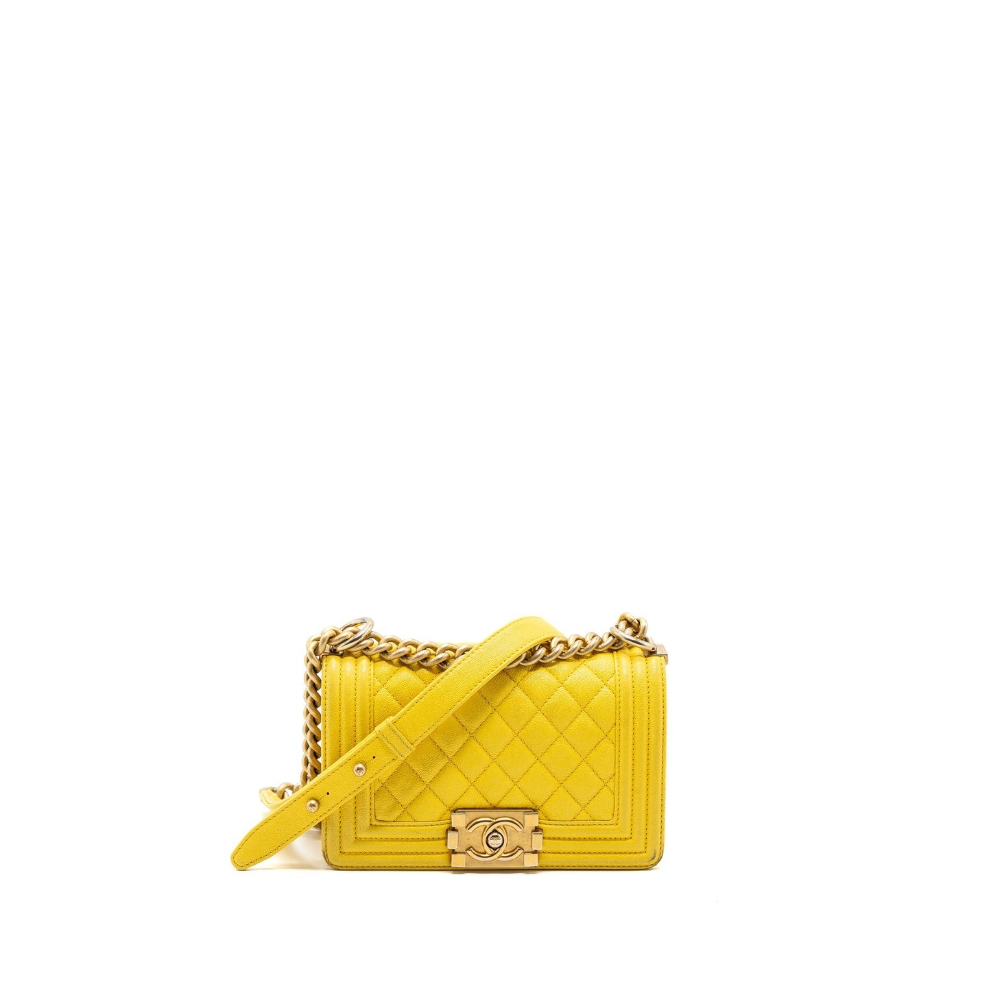 Chanel Boy Grain Calfskin Yellow GHW Small Handbag