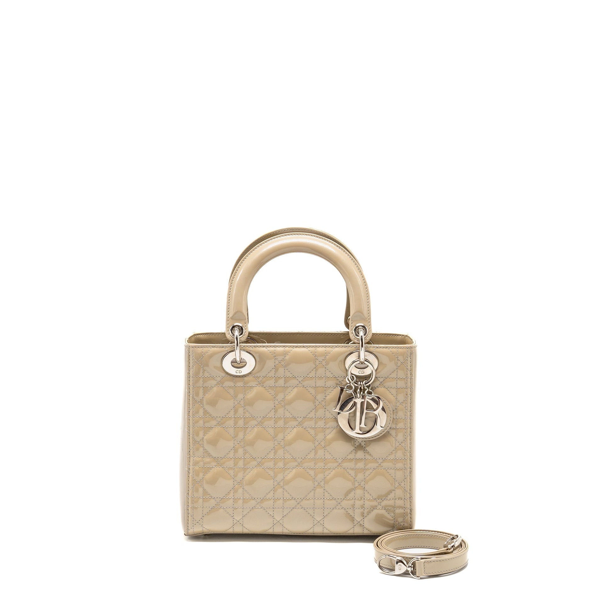 Dior Lady Patent Handbag Beige Medium Travel Bag Beige Handbag