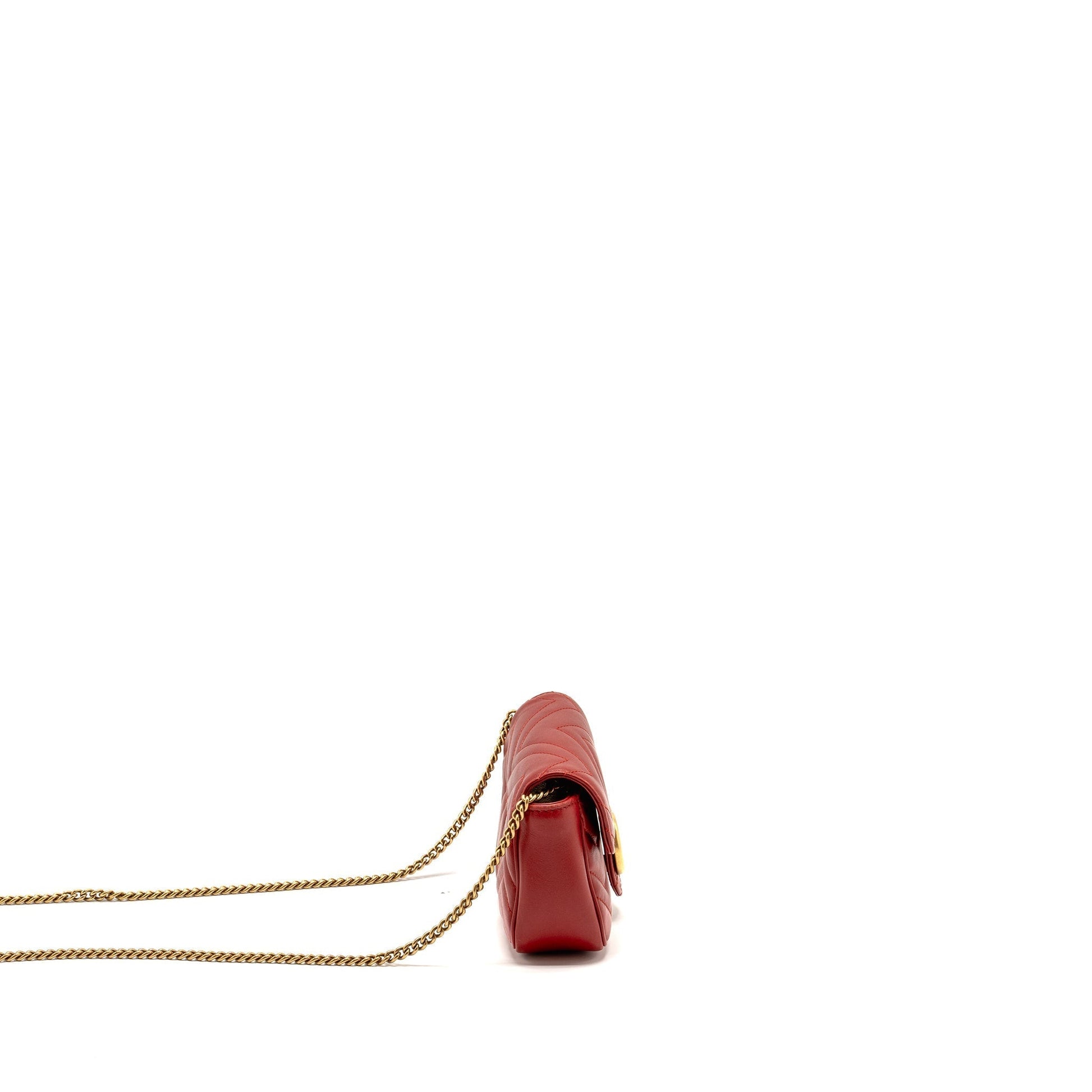 Gucci Super Marmont Calfskin Handbag Red Mini Travel Bag Ghw 1