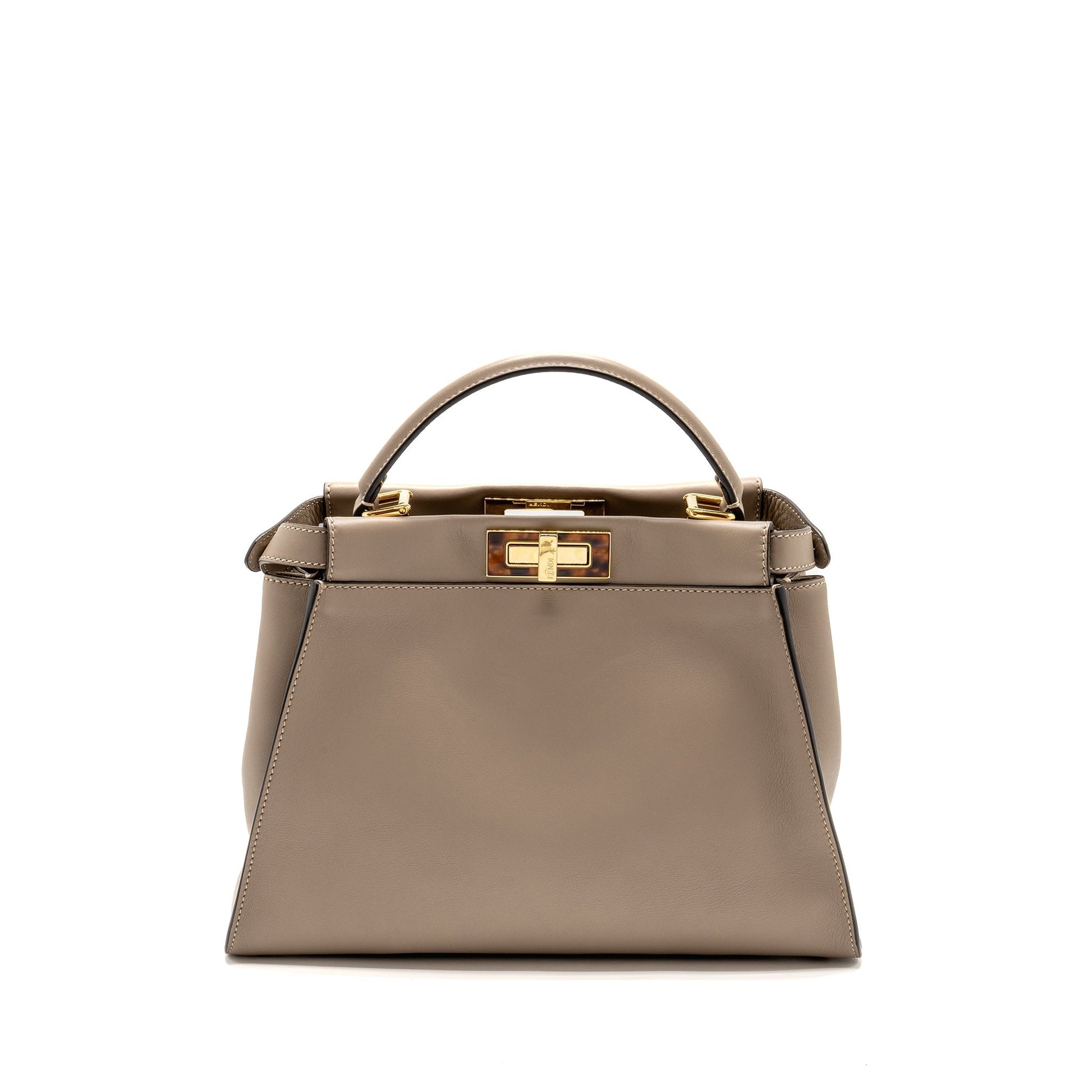 Fendi Peekaboo Purse Calfskin Beige Medium Travel Bag