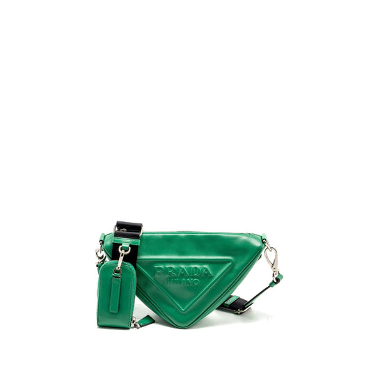 Prada Triangle Purse Handbag Leather Green Travel Bag
