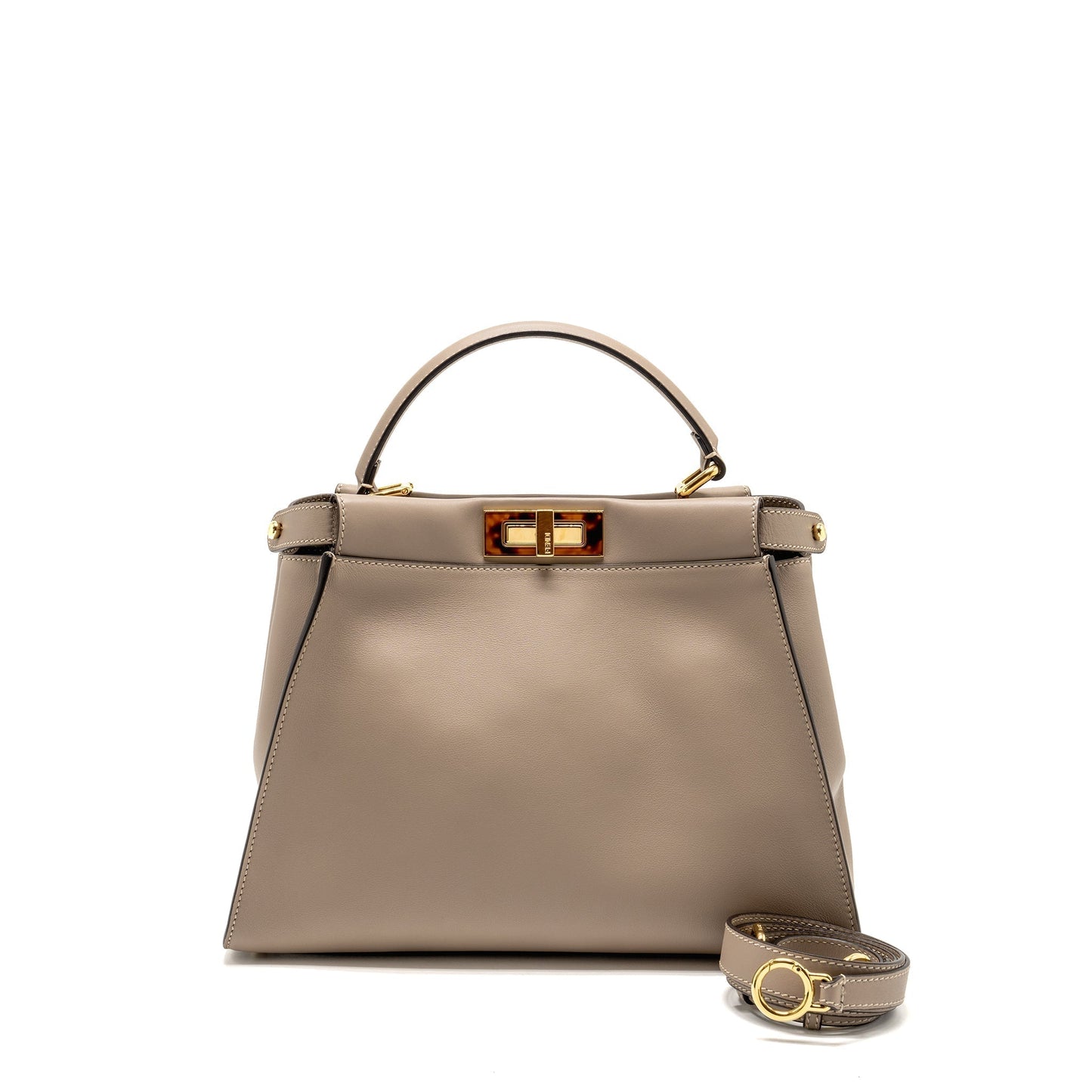 Fendi Peekaboo Purse Calfskin Beige Medium Travel Bag
