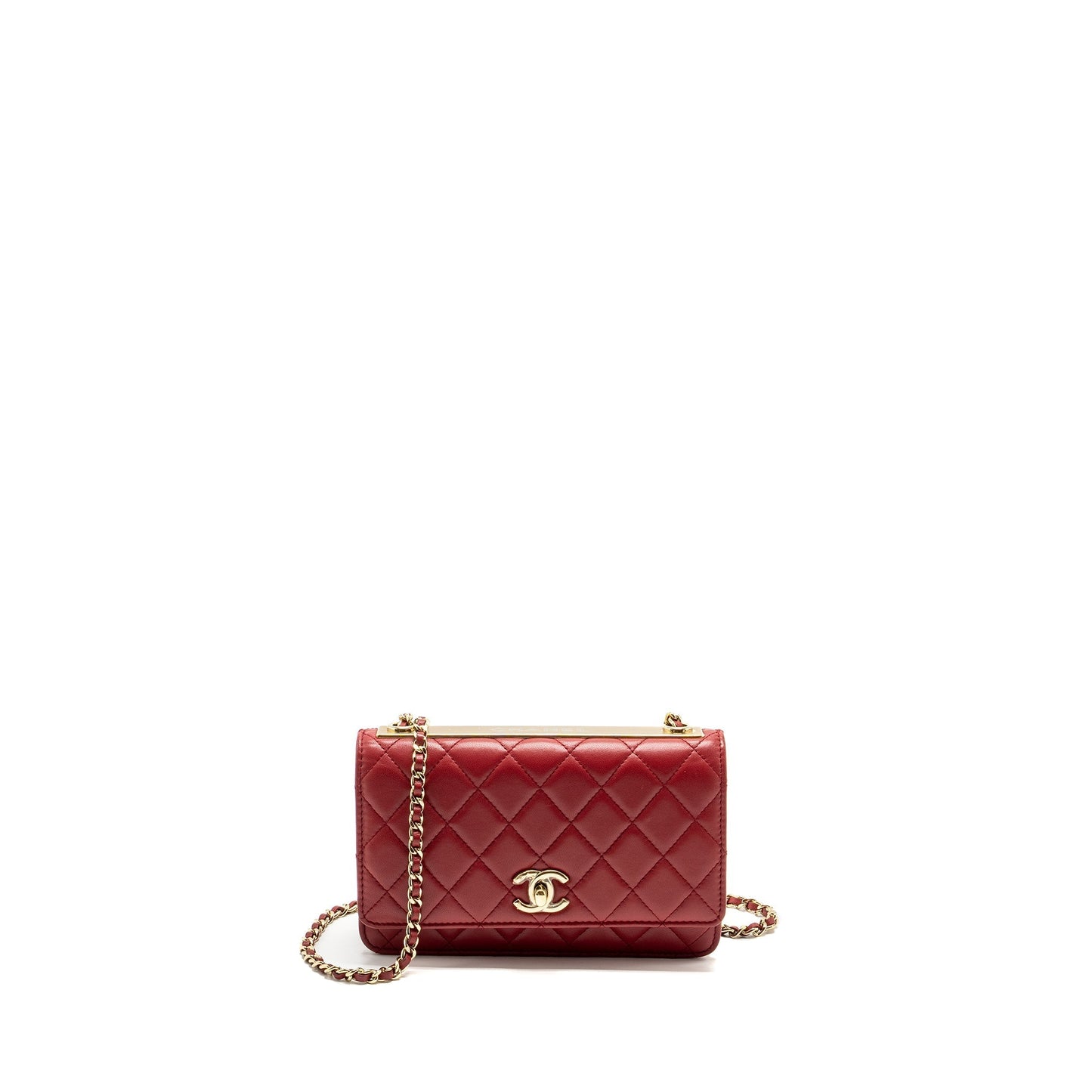 Chanel Trendy CC On Lambskin LGHW Red Pink Wallet Case