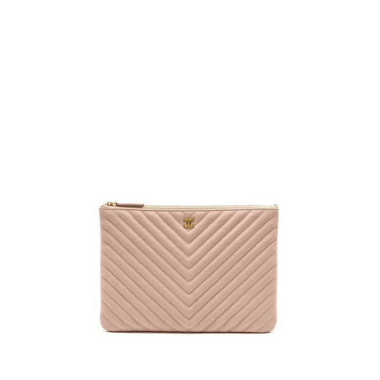Chanel Chevron Zip calfskin light GHW Pink Clutch Bag