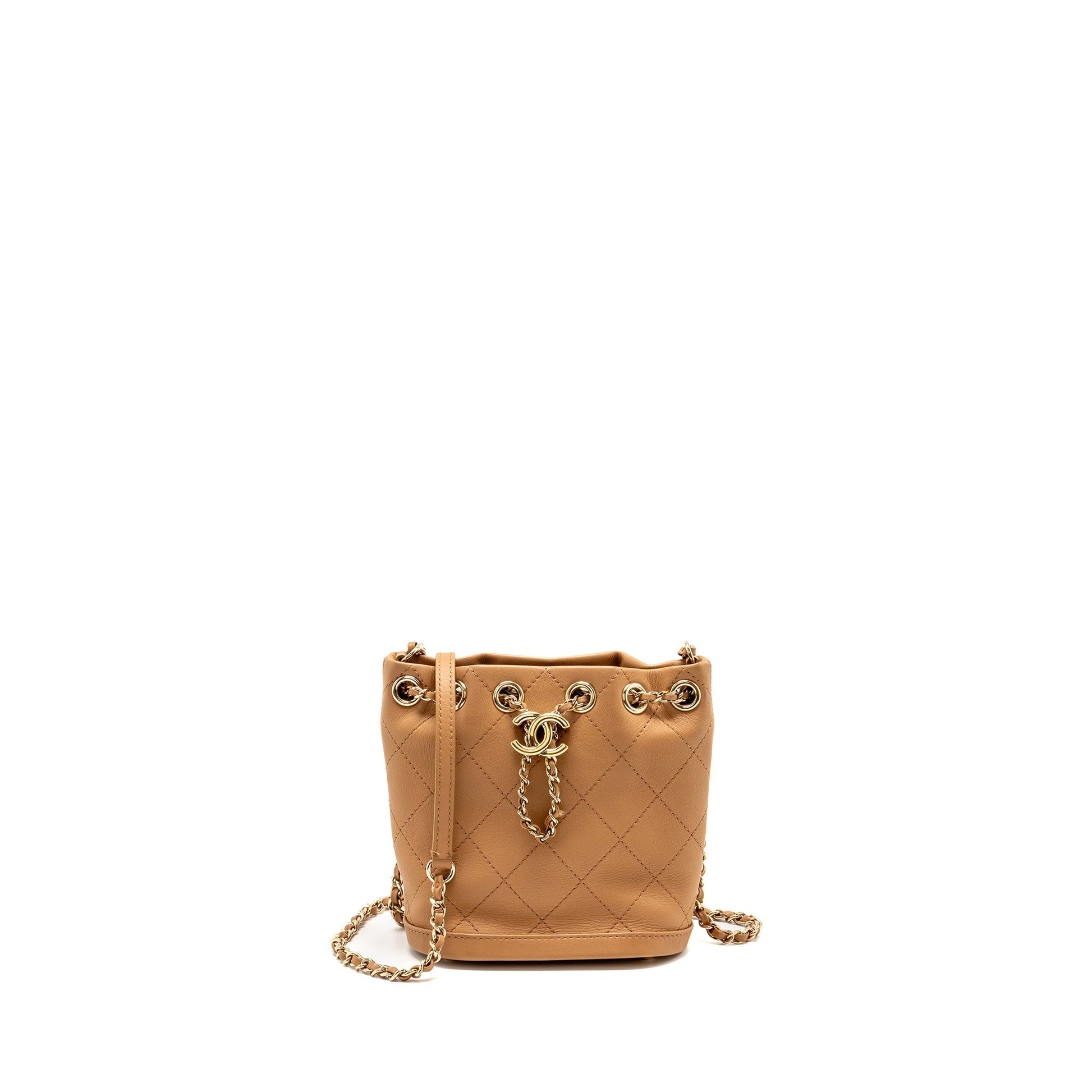 Chanel drawstring bucket calfskin dark LGHW Beige Jewelry