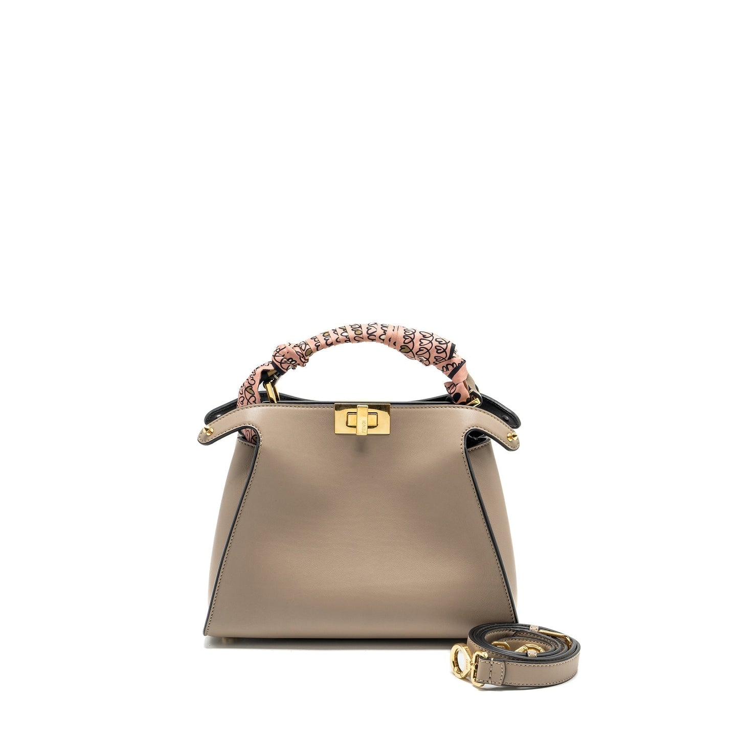 Fendi Peekaboo Handle Purse Calfskin Dove Black Travel Bag