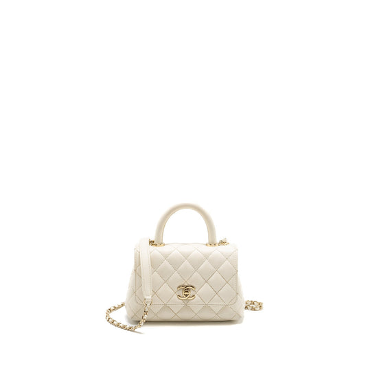 Chanel Coco Handle Caviar LGHW Microchip White Mini Bag