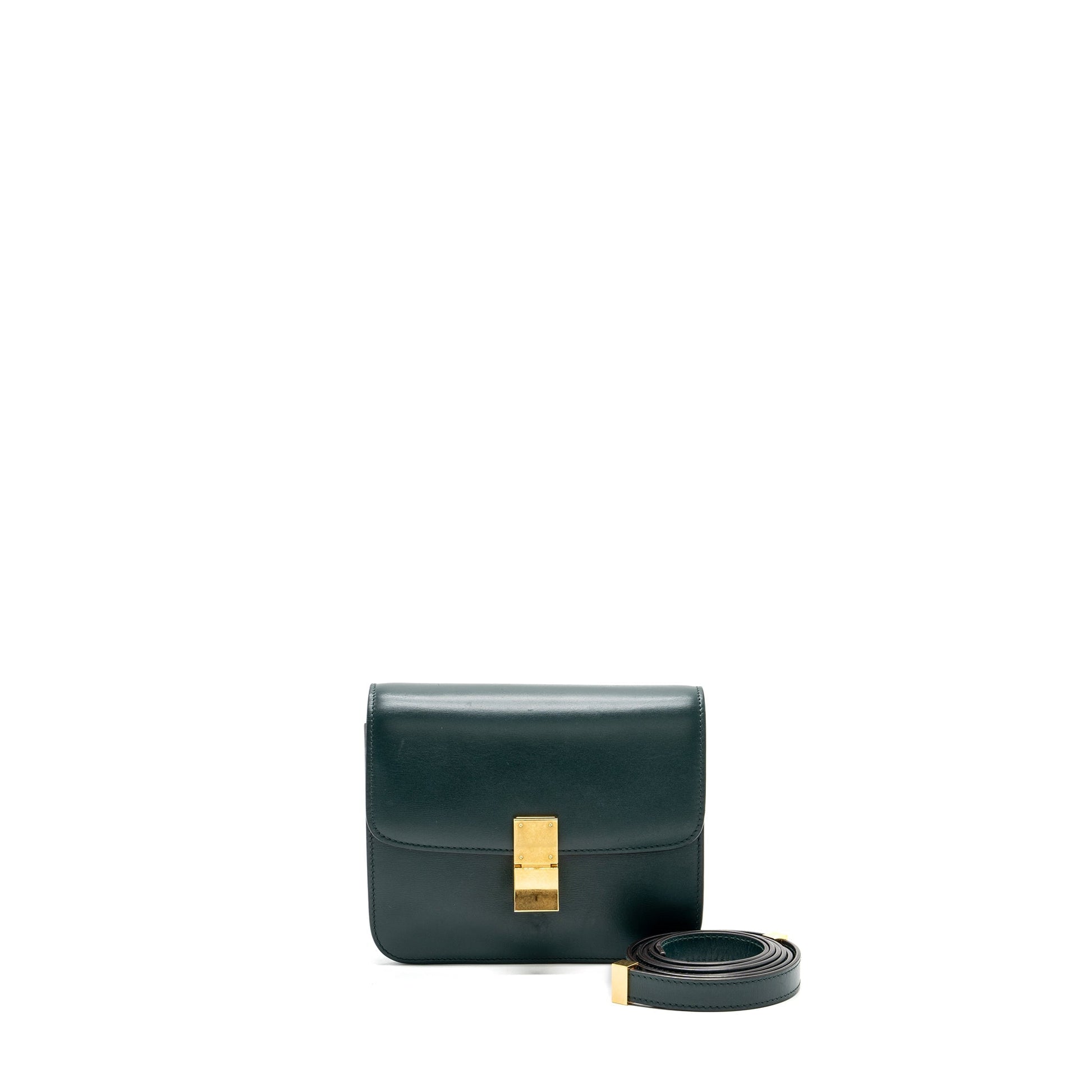 Celine Teen Classic Box Purse Calfskin Dark Handbag Green Travel Bag