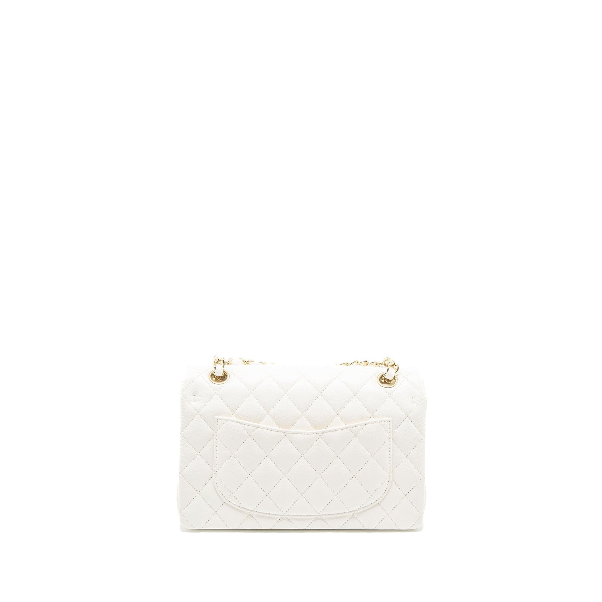 Chanel Classic Double Flap Caviar LGHW Microchip White Small Shoulder Bag