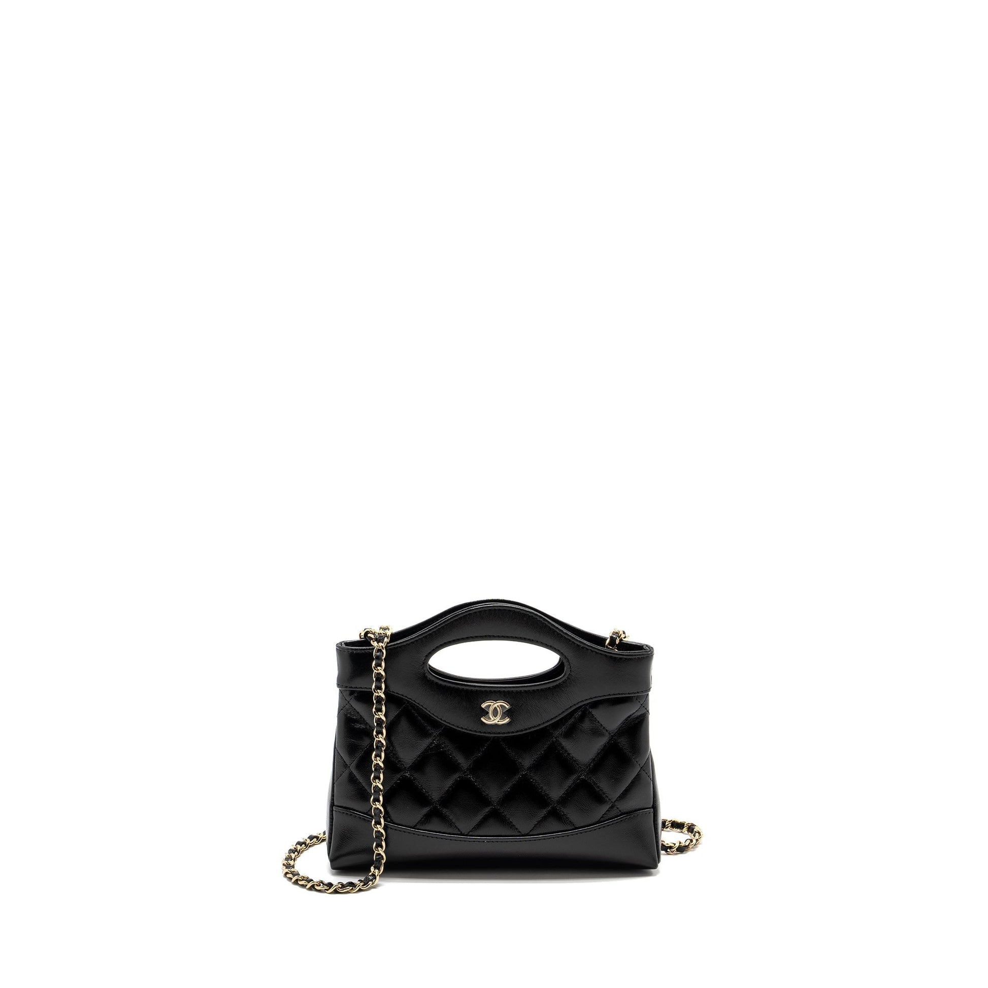 Chanel 31 Shiny Lambskin LGHW Microchip Black Clutch Bag Black Lghwmicrochip