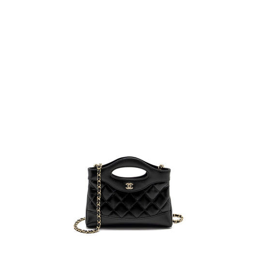 Chanel 31 Shiny Lambskin LGHW Microchip Black Clutch Bag Black Lghwmicrochip