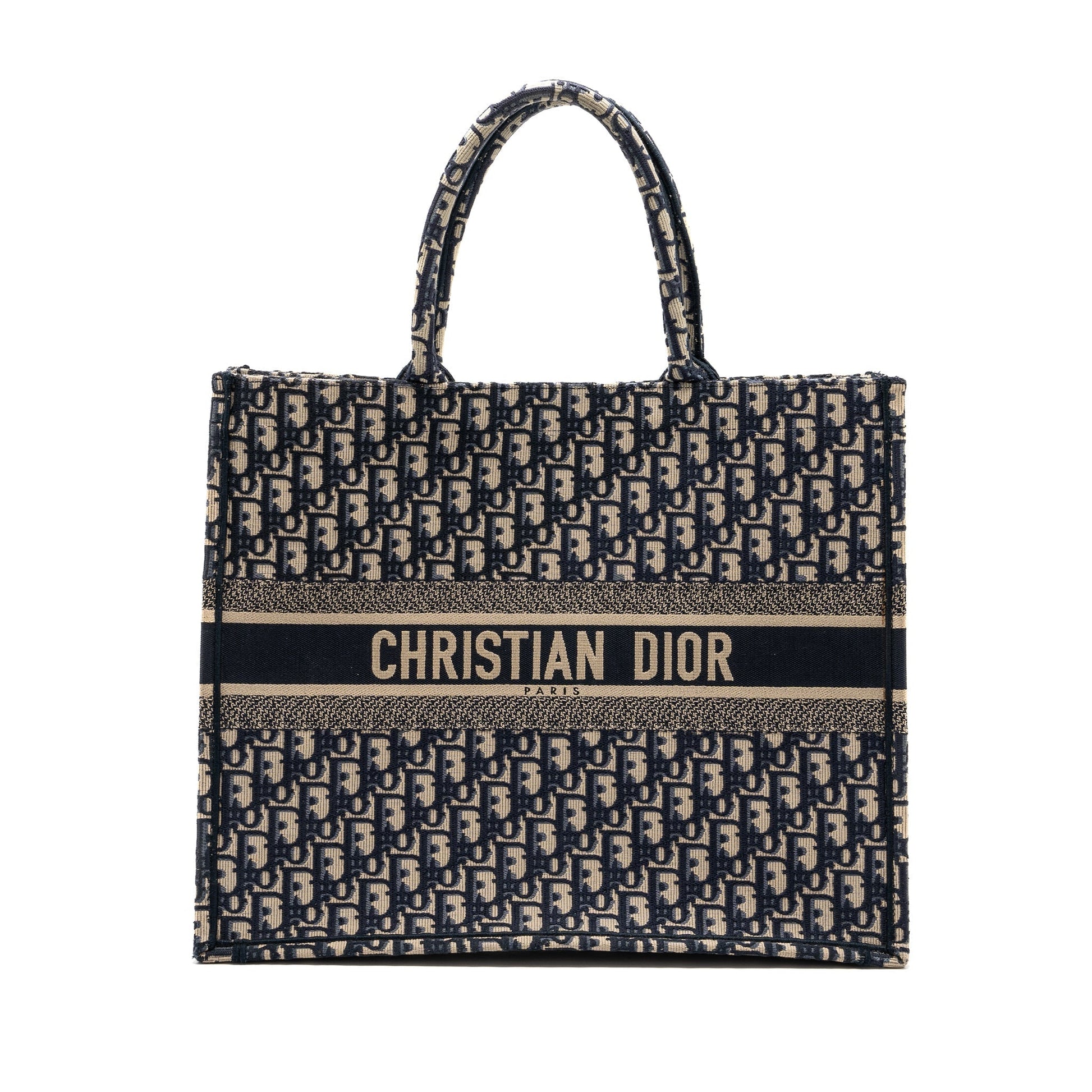 Dior Book Tote Ecru And Oblique Embroidery Handbag Blue Large Tote Bag